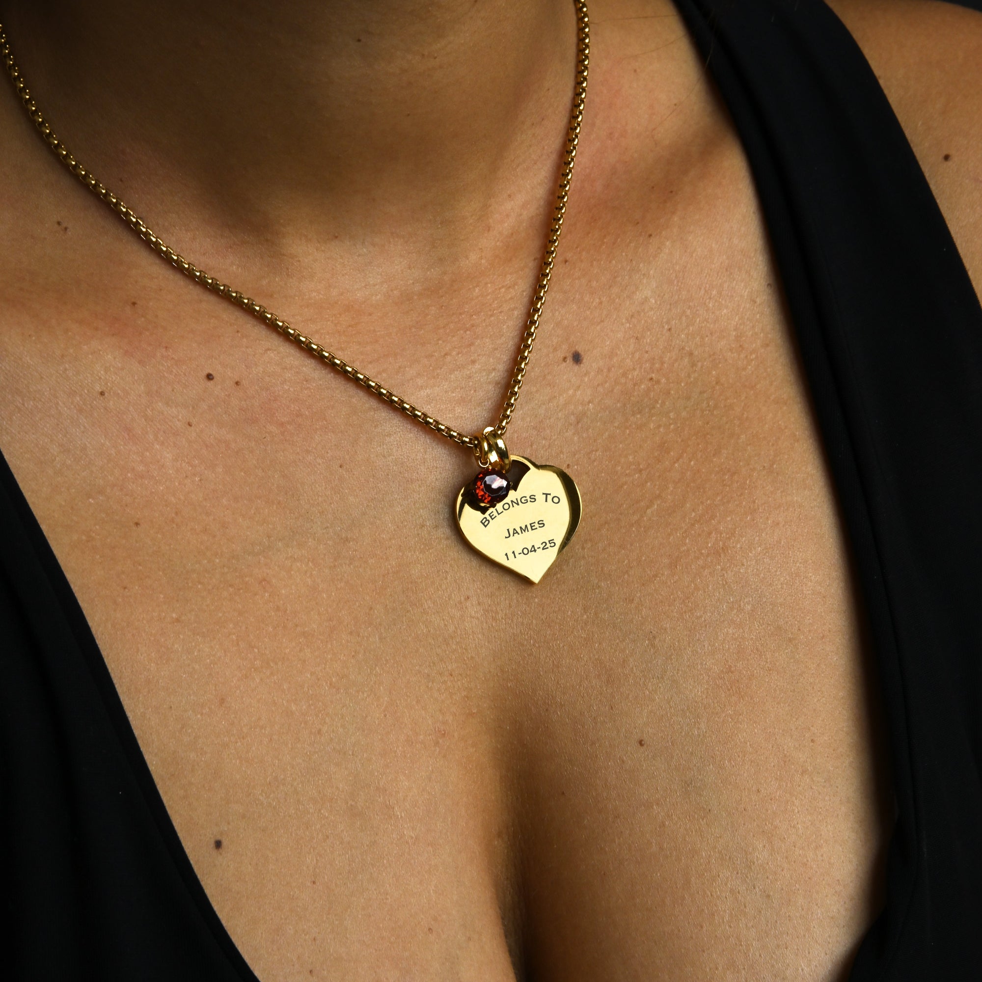 Soulbound Engraved Heart & Birthstone Necklace (Silver)