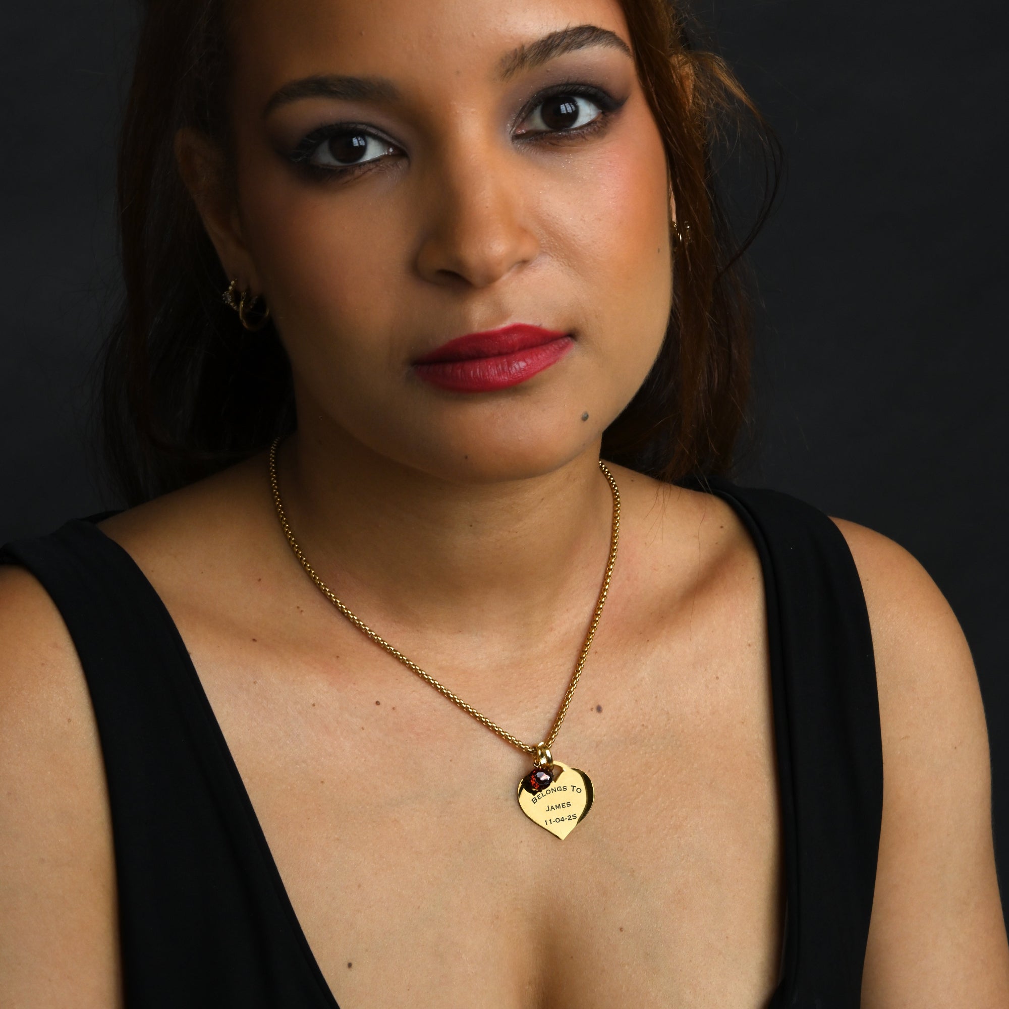 Soulbound Engraved Heart & Birthstone Necklace (Gold)