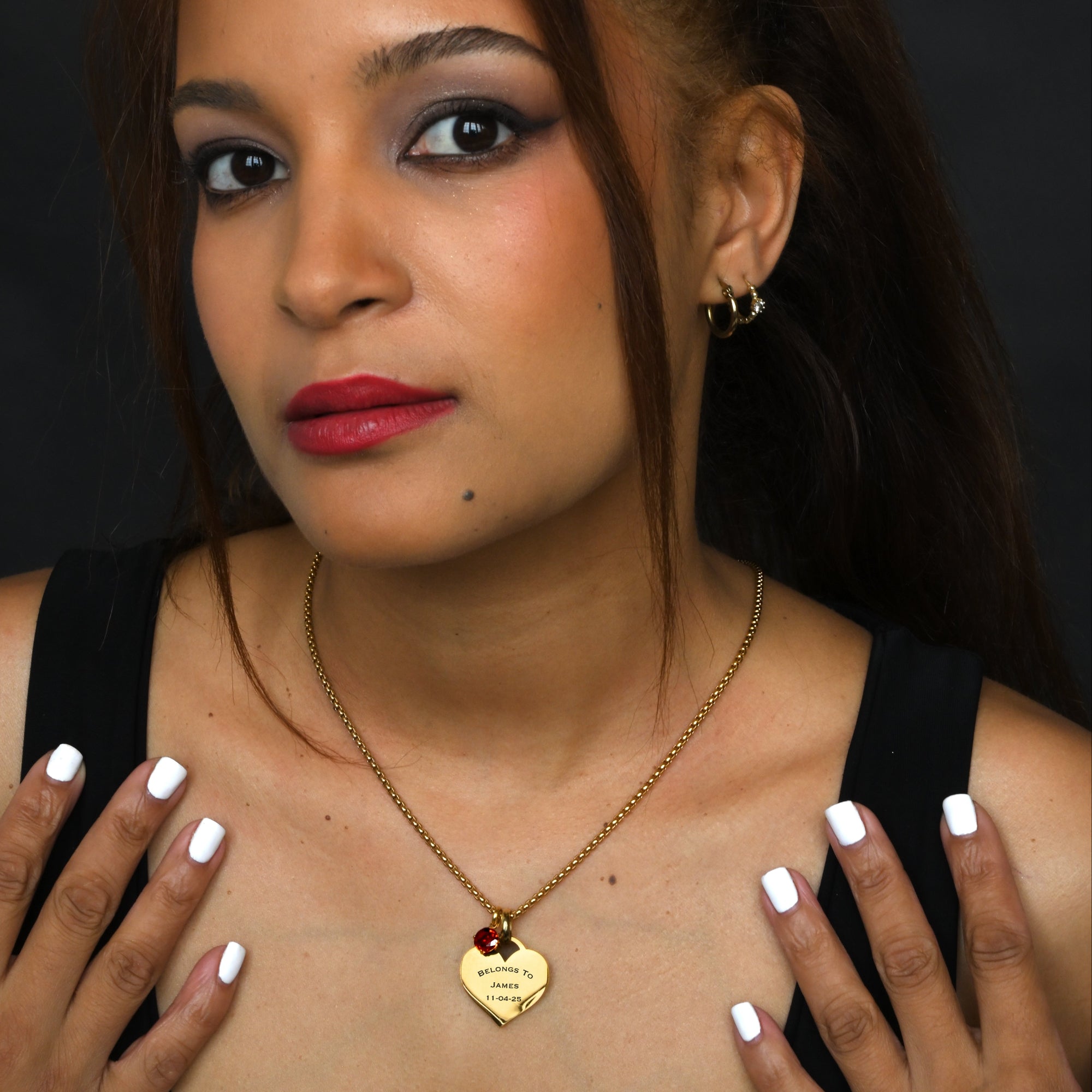 Soulbound Engraved Heart & Birthstone Necklace (Gold)