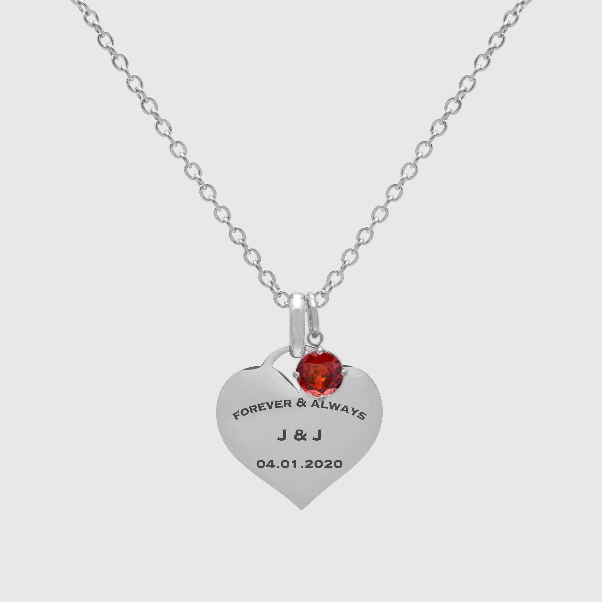 Soulbound Engraved Heart & Birthstone Necklace (Silver)