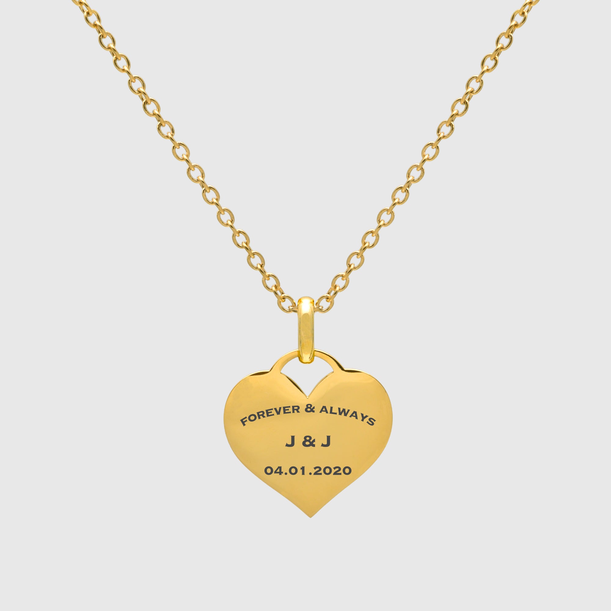 Large engraved heart pendant necklace in gold 