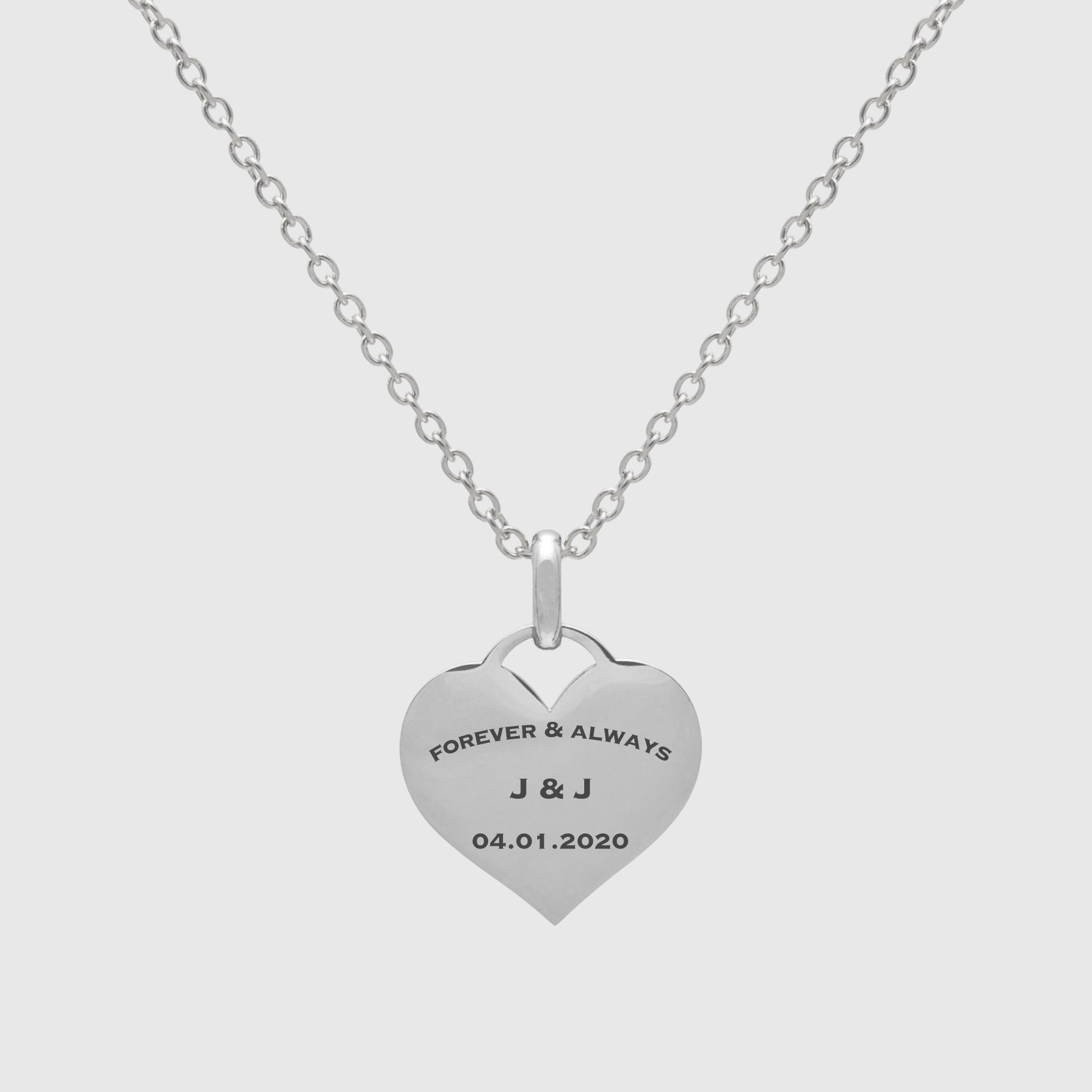 Large engraved heart pendant necklace in silver 