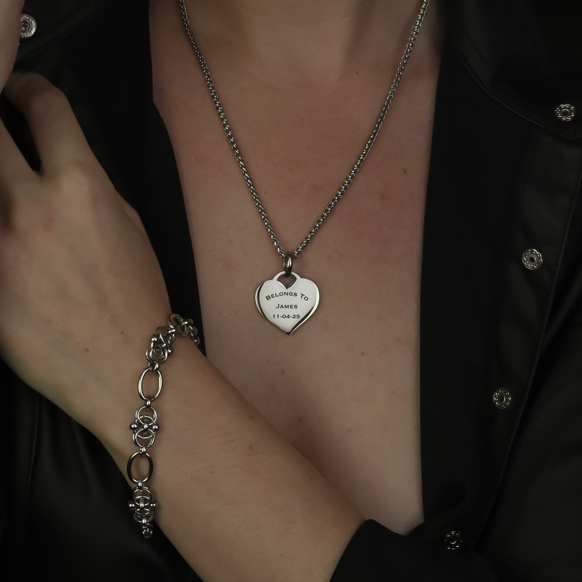 Soulbound Custom Engraved Heart Pendant Necklace (Silver)
