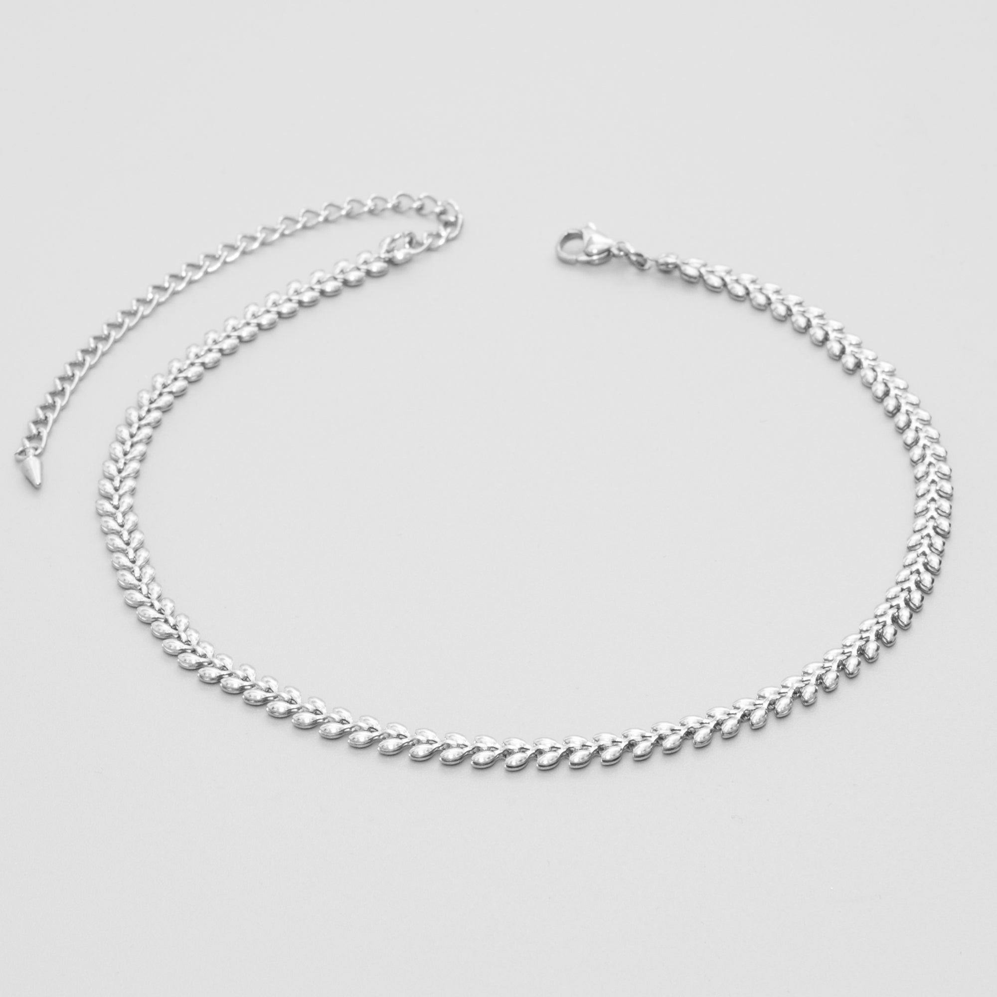 silver stainless steel leaf link choker necklace 