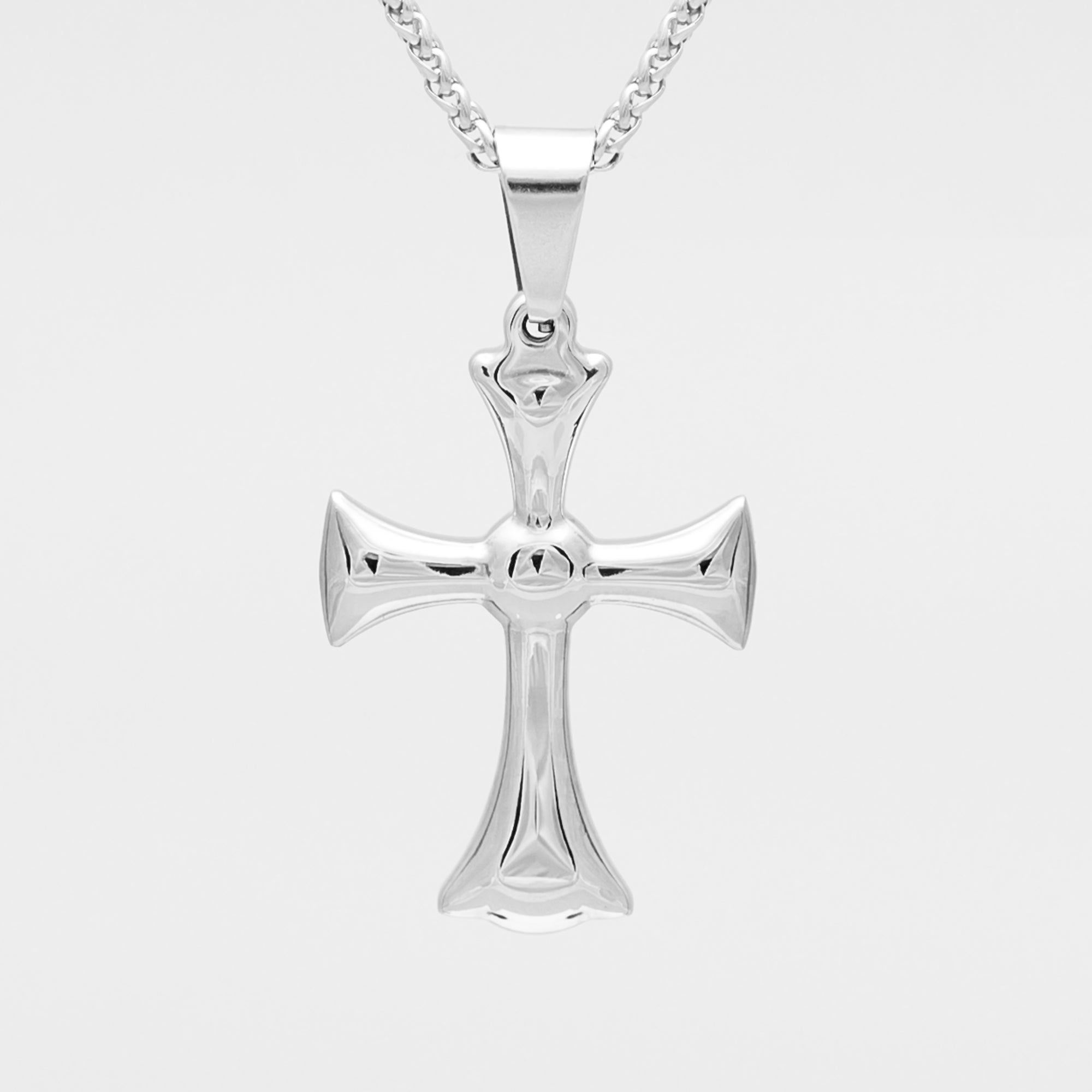 Polished Gothic Cross Pendant Necklace (Silver)