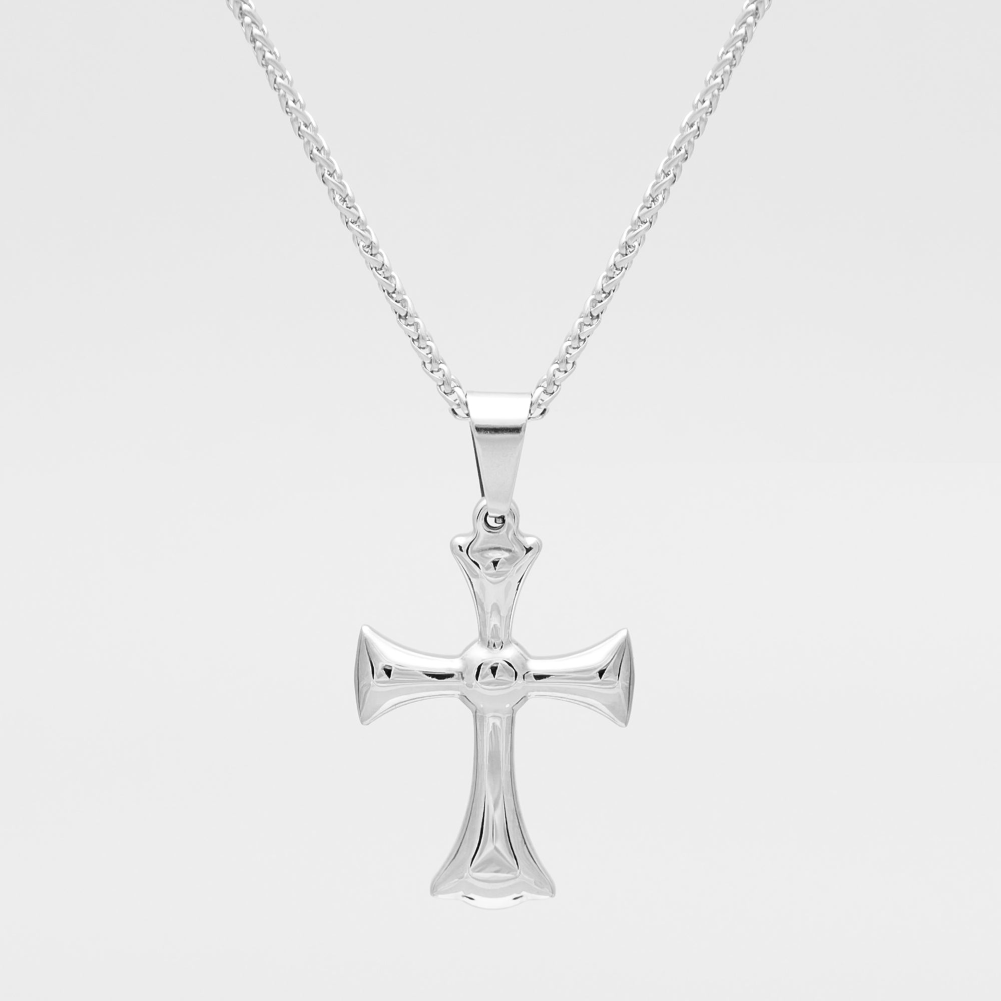 Polished Gothic Cross Pendant Necklace (Silver)