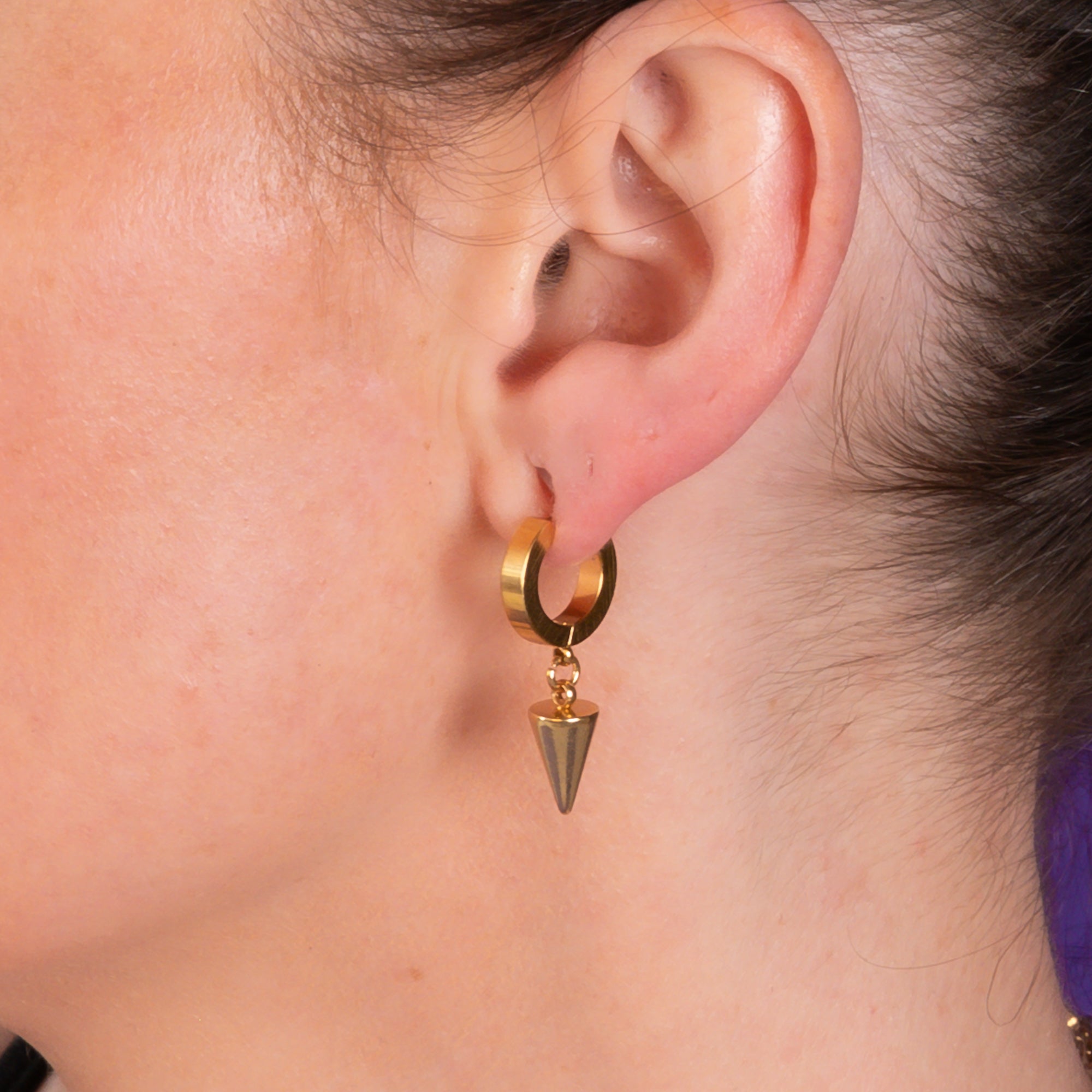 Medium Gold Spiked Huggie Earrings, tarnish free stainless steel 