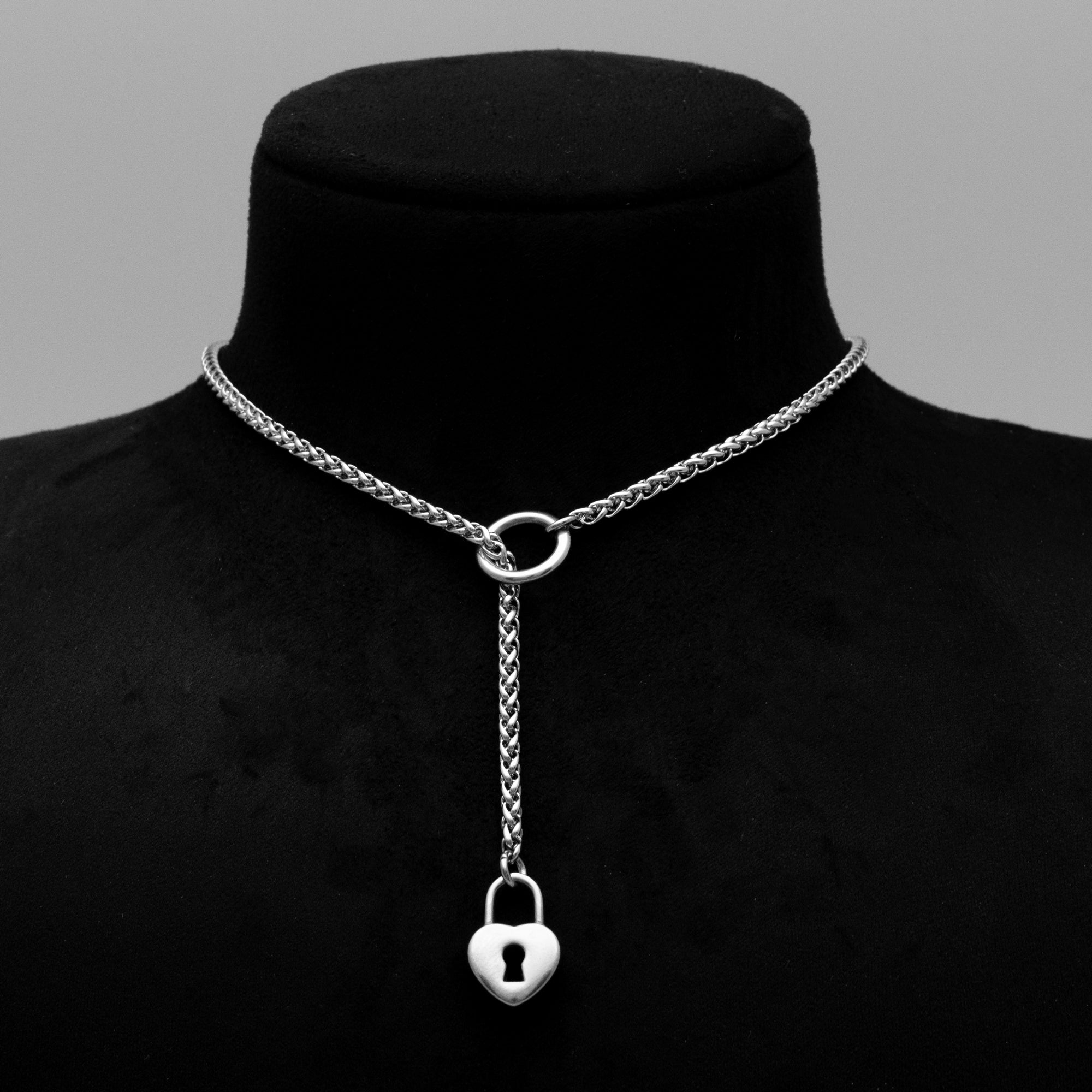 Collier de jour avec pendentif en forme de cœur et chaîne micro-glissante - Chaîne queue de renard de 3 mm (argent)