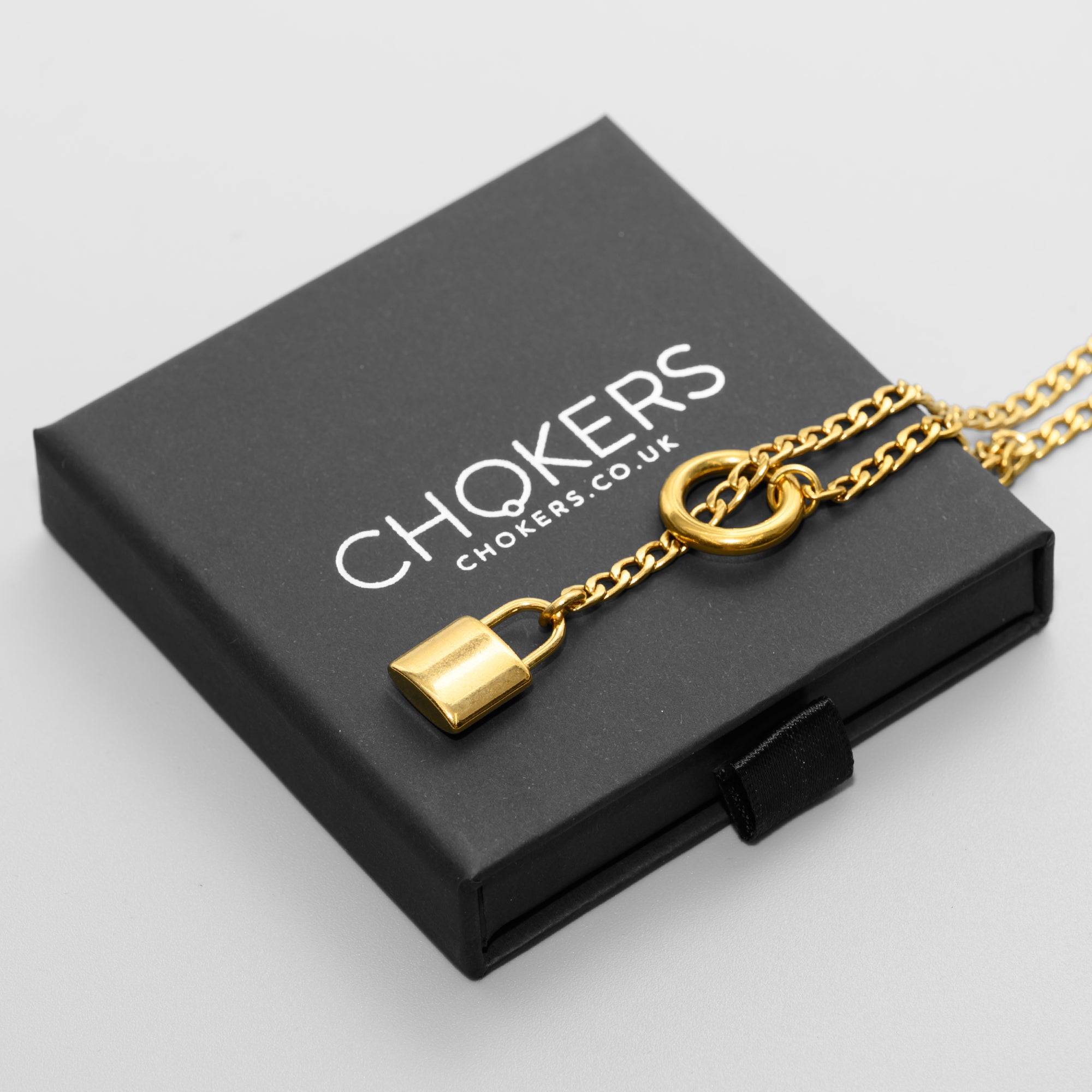 Padlock Pendant Micro Slip Chain/Day Collar - 4mm Cuban Chain (Gold)