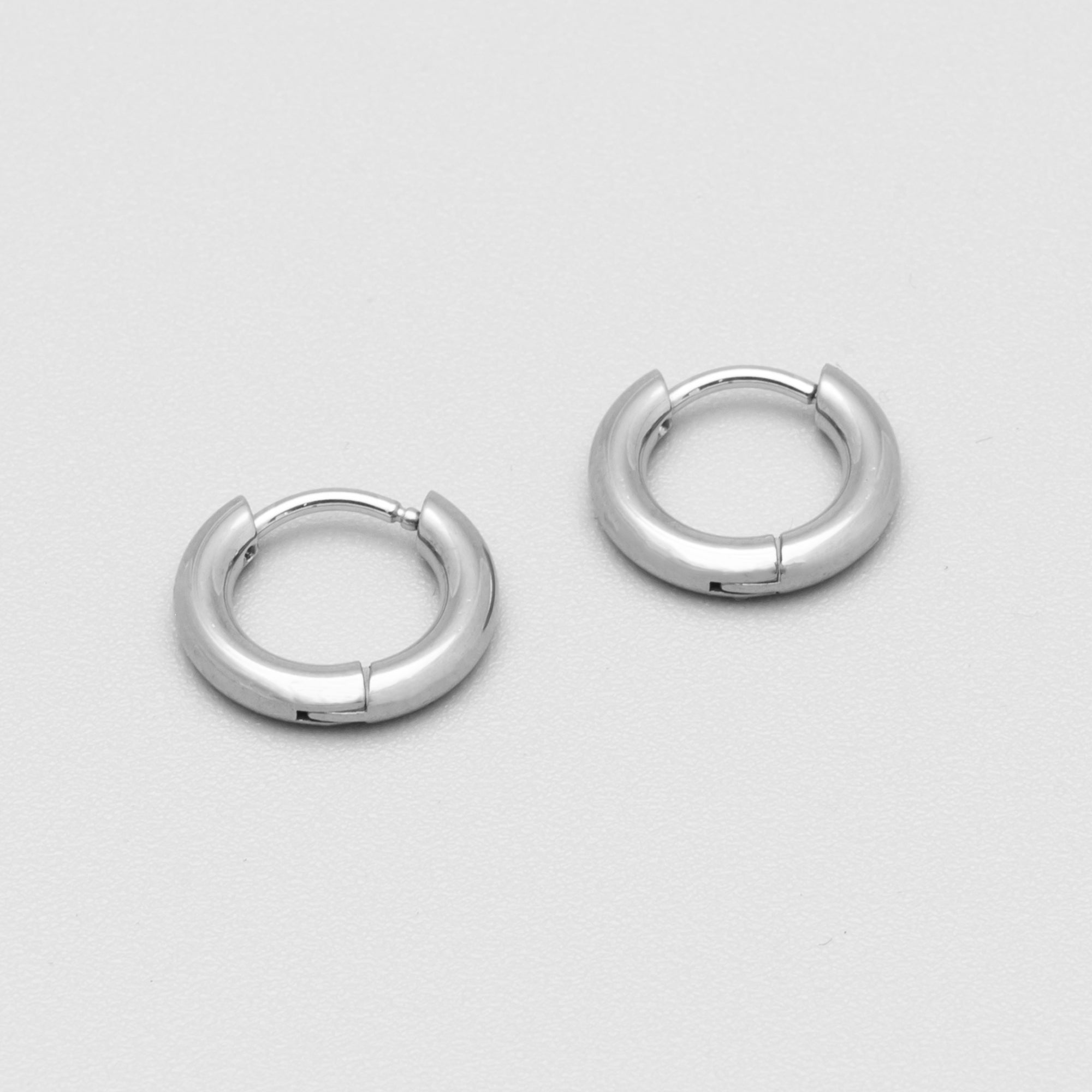 Small Plain Huggie Hoop Earrings 12mm (Silver)