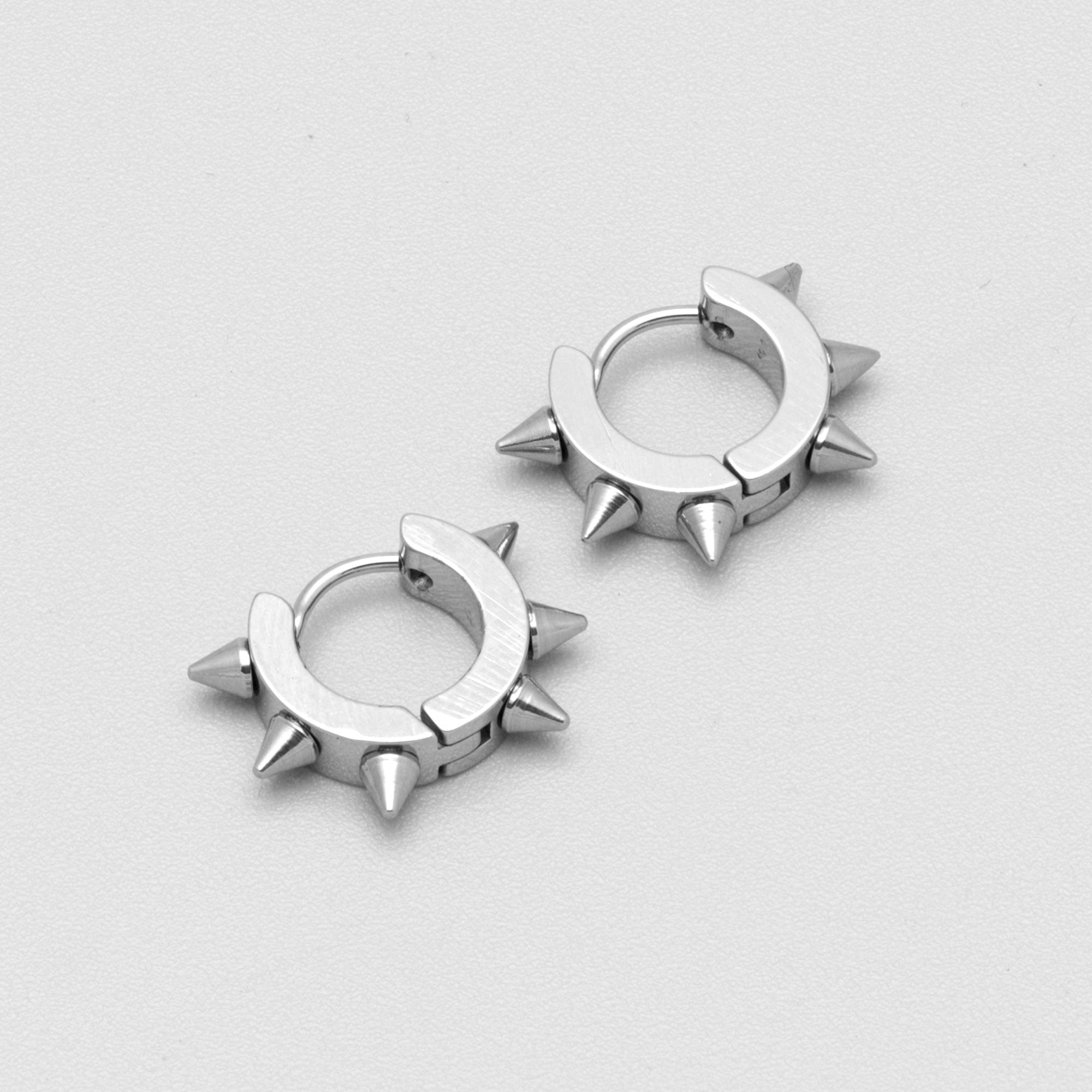 Spiked Hellraiser Huggie Hoop Earrings (Silver)