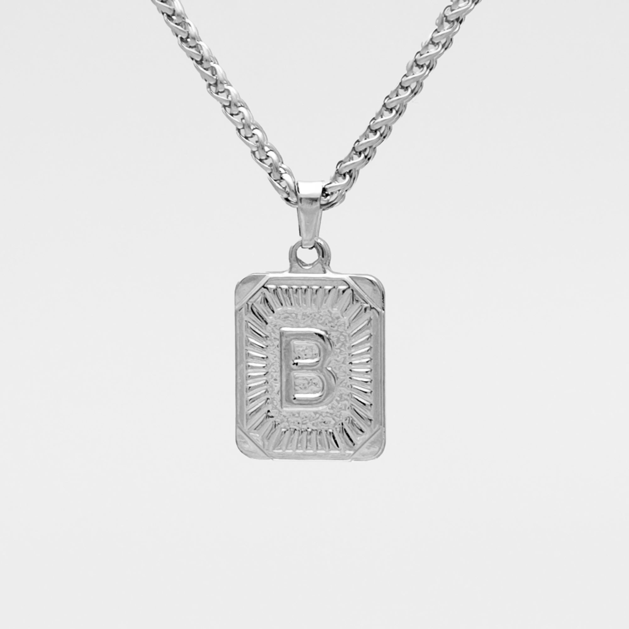 Silver Initial Letter pendant on a 3mm foxtail necklace chain 