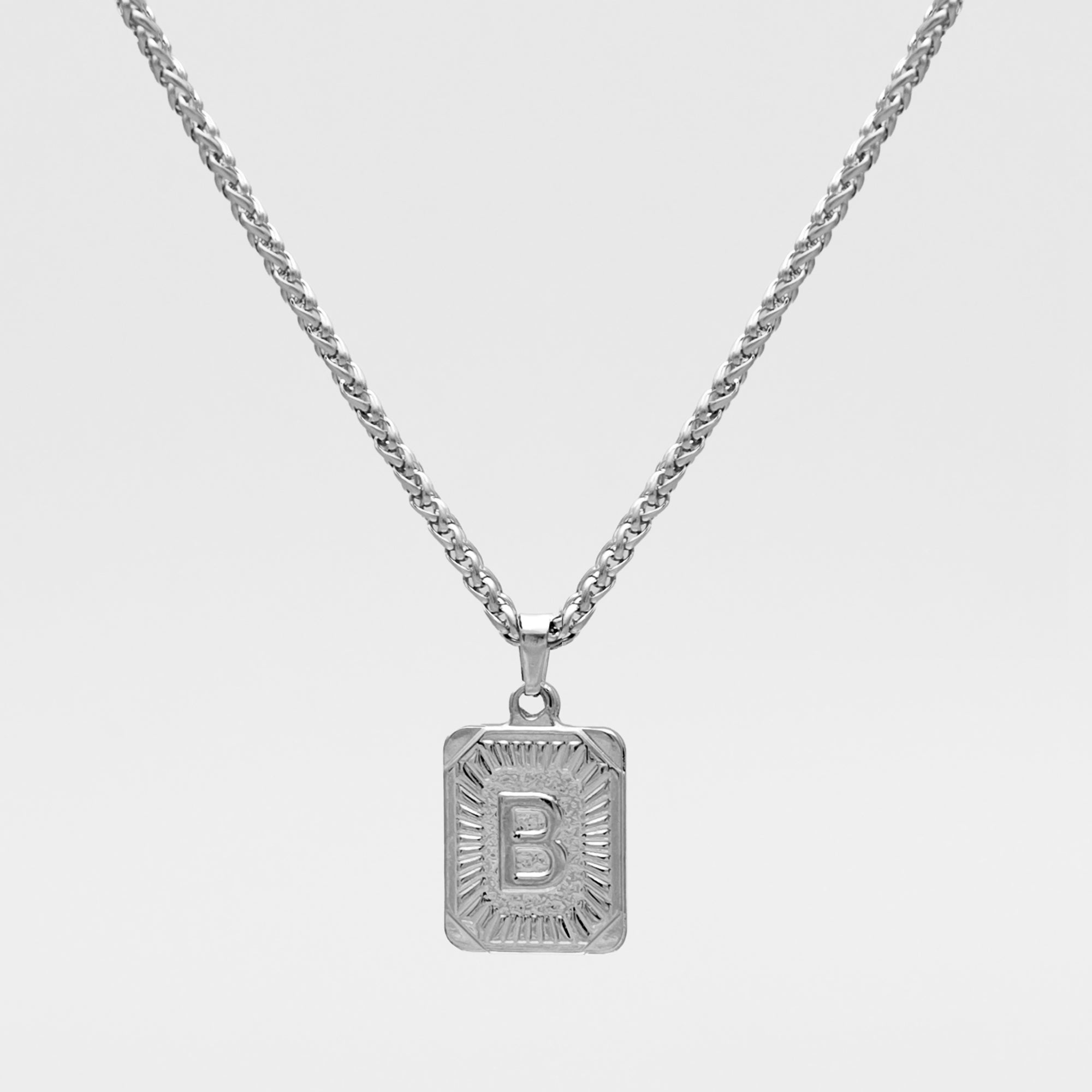 Initial Slab Pendant Necklace (Silver)