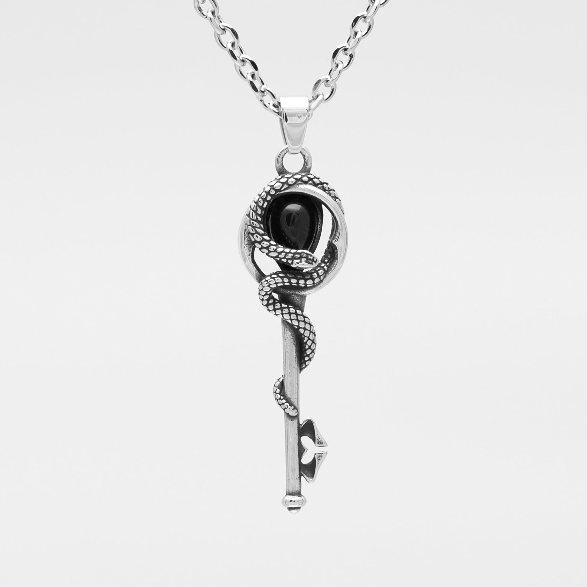 silver Snake key holder pendant on cable chain