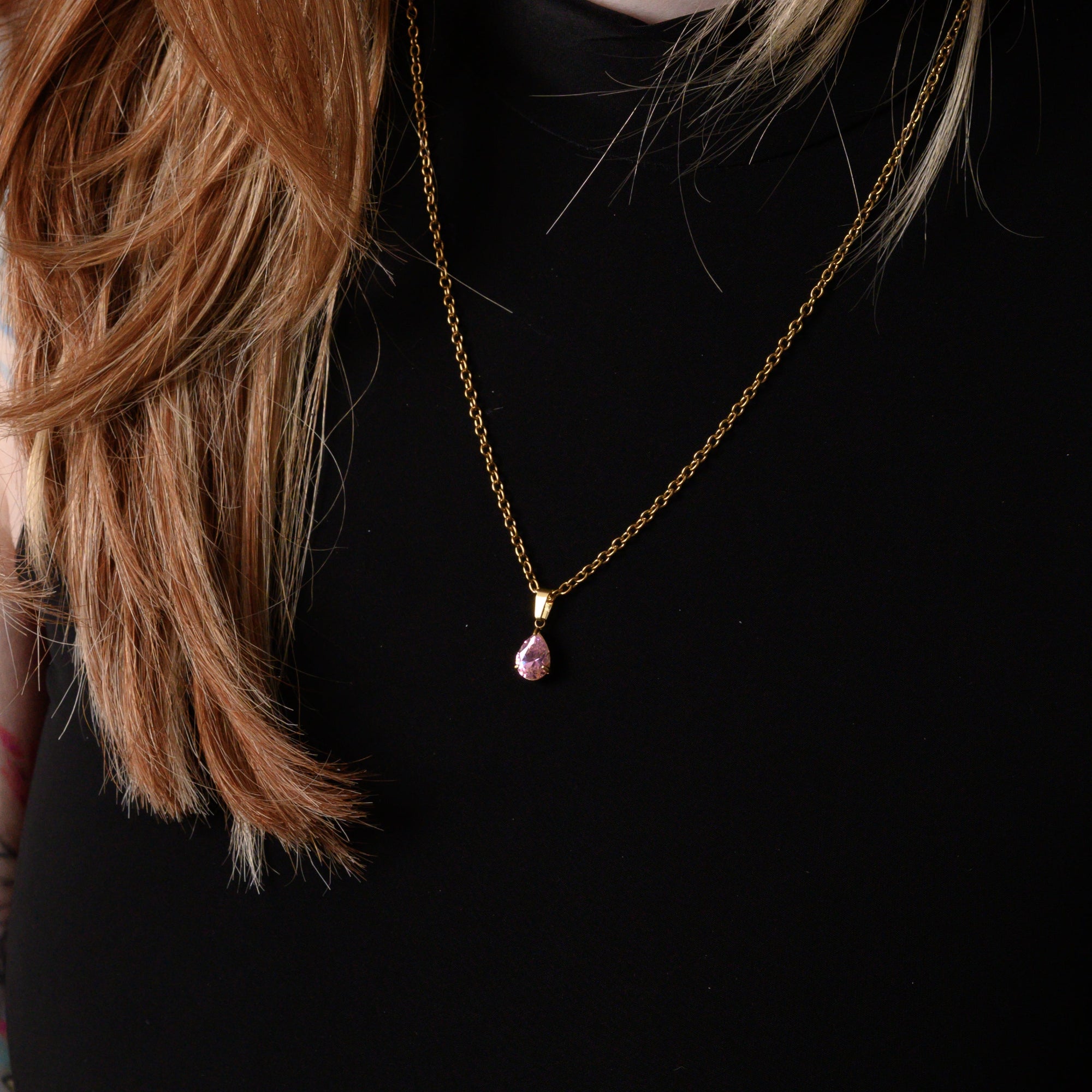 Pink Tourmaline Birthstone pendant necklace in Gold 