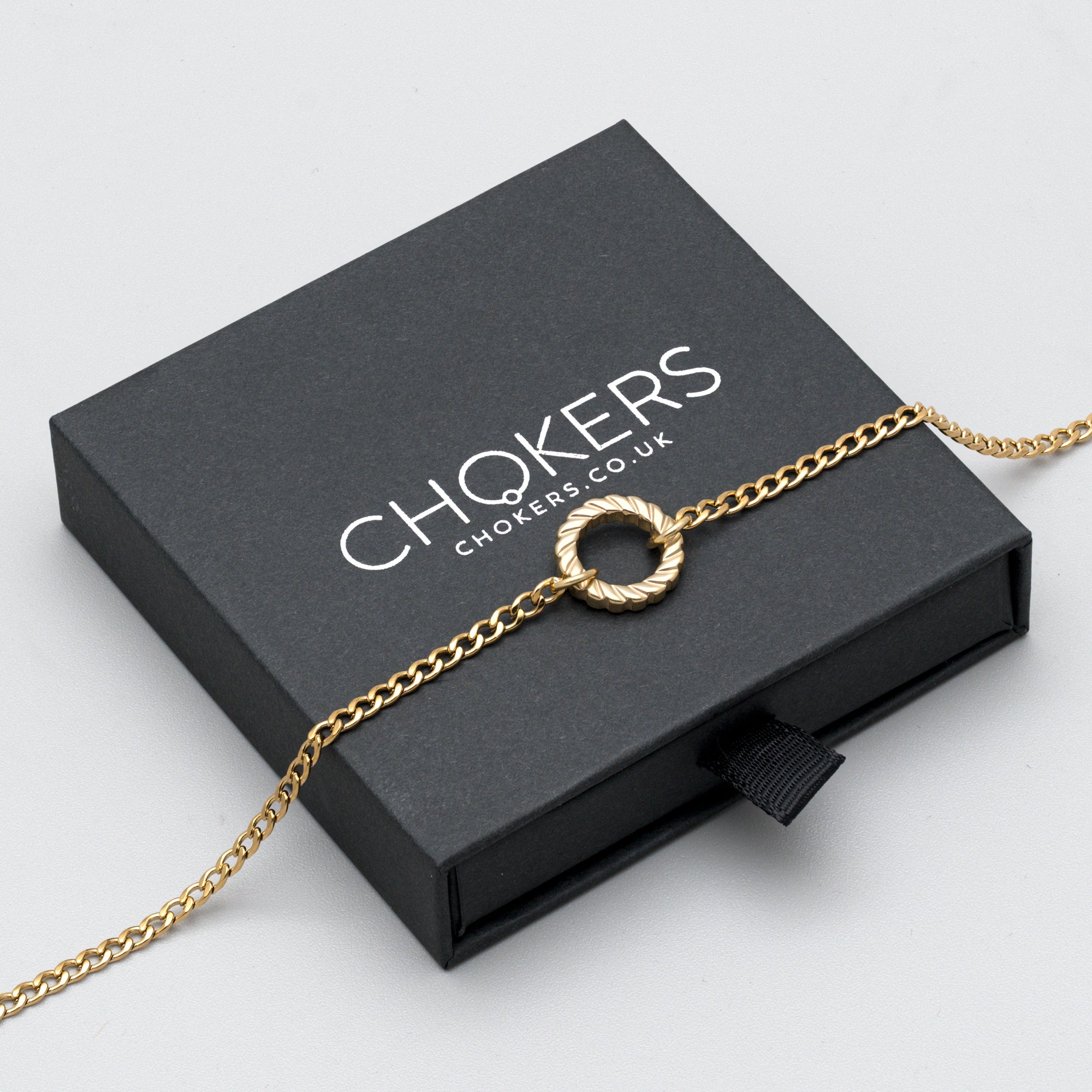 Gold O Ring Rope Day Collar - 3mm Cuban Chain Submissive Choker Necklace