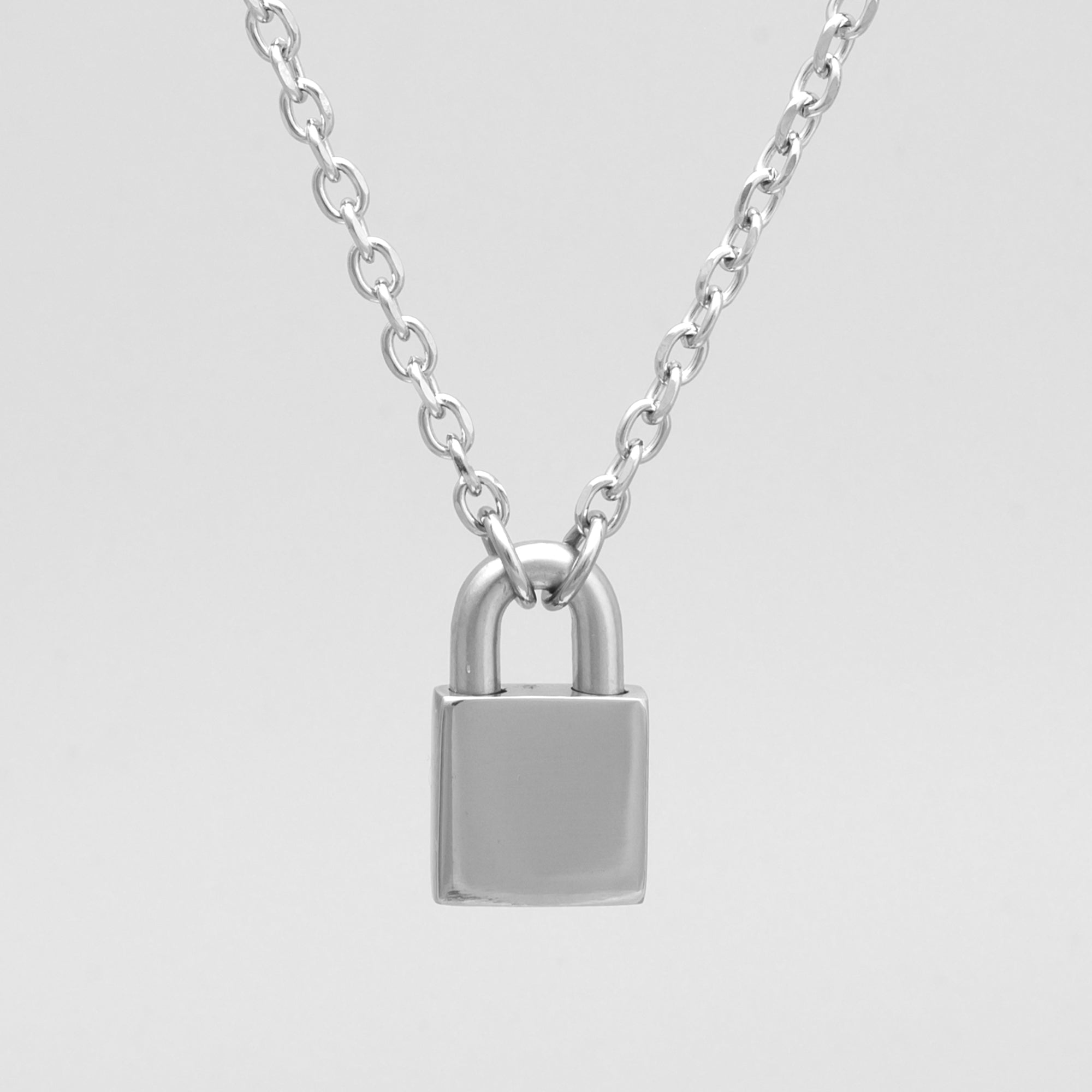 24/7 Locking Padlock Day Collar Cable Necklace - (Silver)