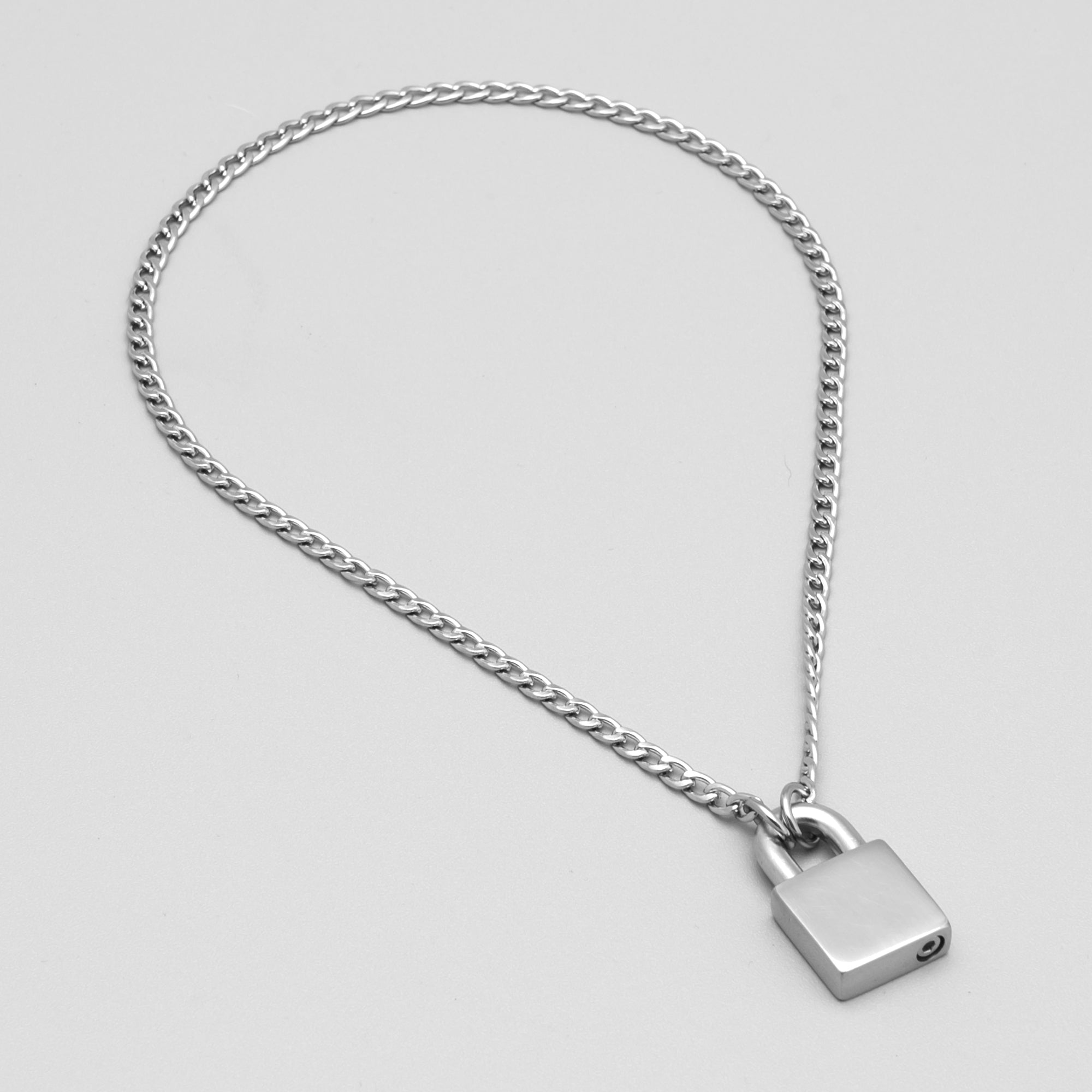 24/7 Locking Padlock Day Collar Cuban Link Necklace - (Silver)