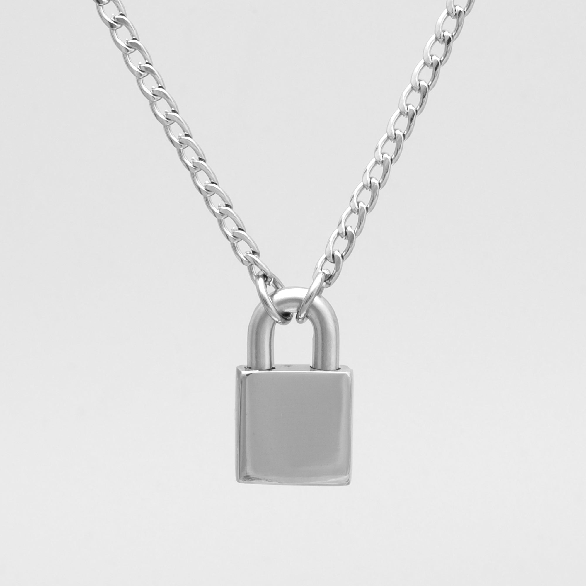 24/7 Locking Padlock Day Collar Cuban Link Necklace - (Silver)