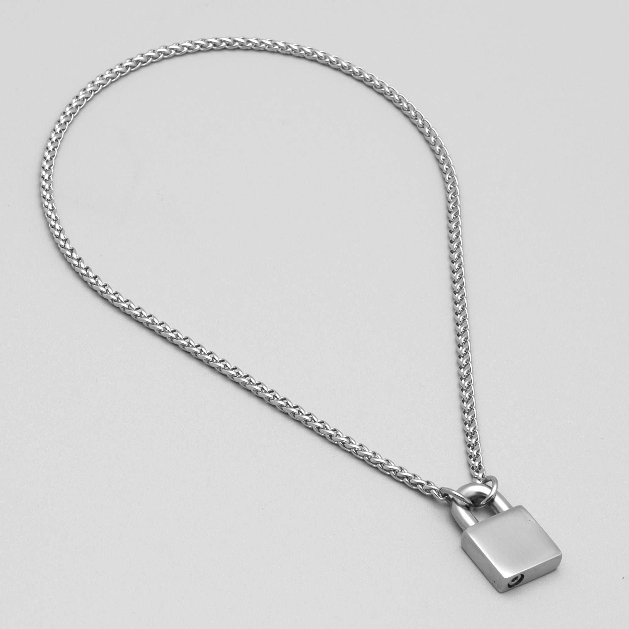 24/7 Locking Padlock Day Collar Foxtail Necklace - (Silver)