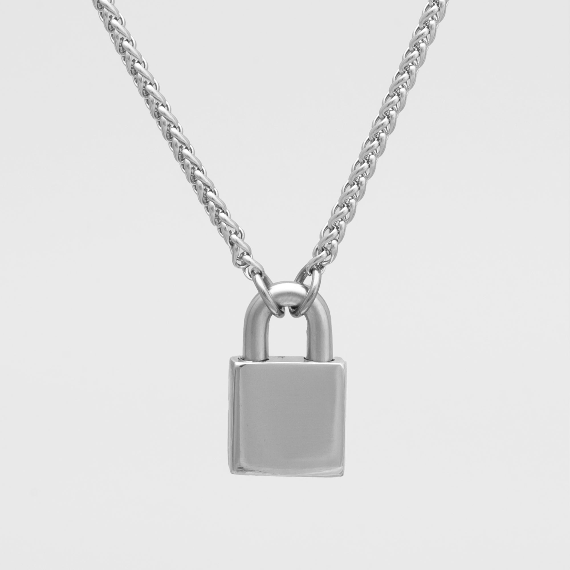 24/7 Locking Padlock Day Collar Foxtail Necklace - (Silver)