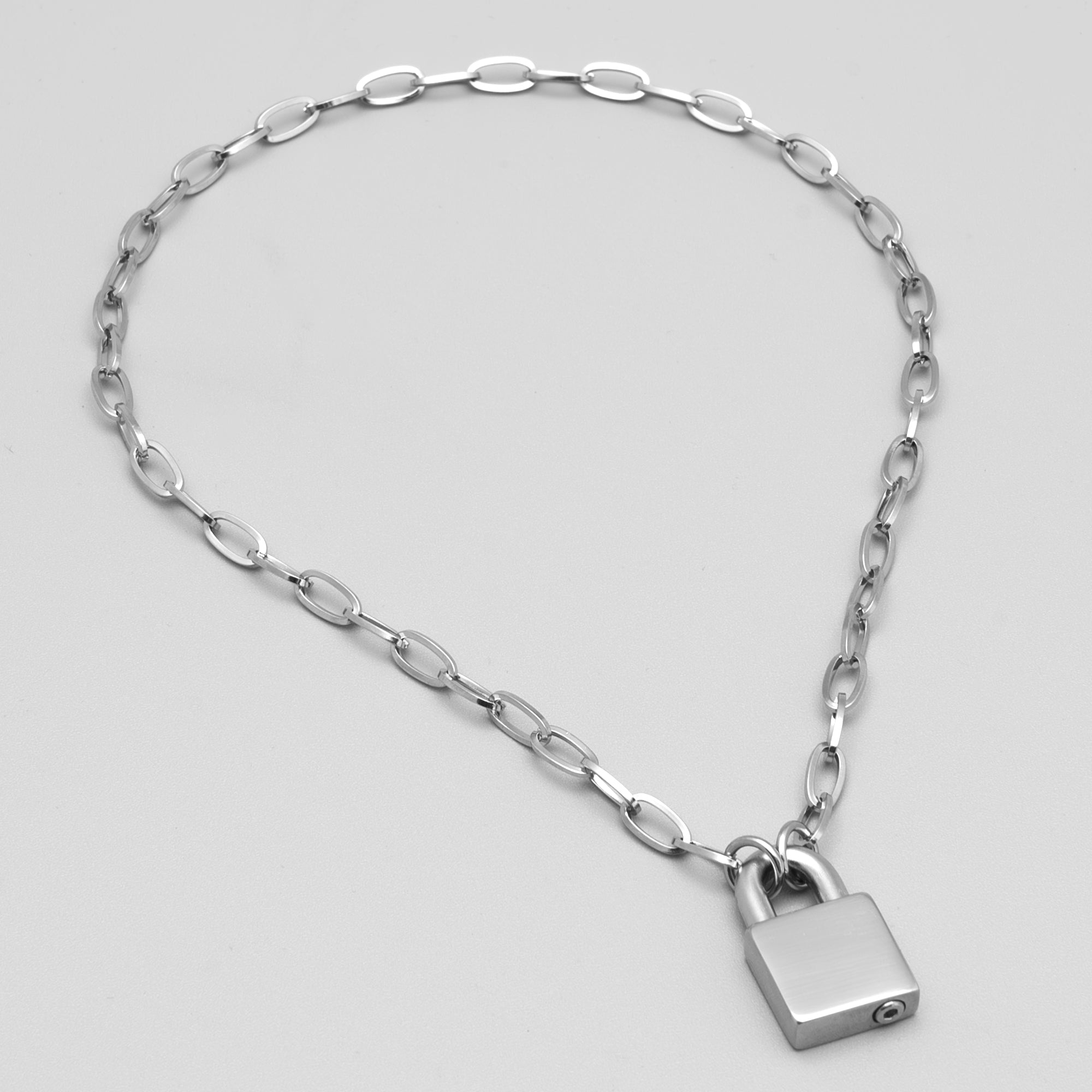 24/7 Locking Padlock Day Collar Paperclip Necklace - (Silver)