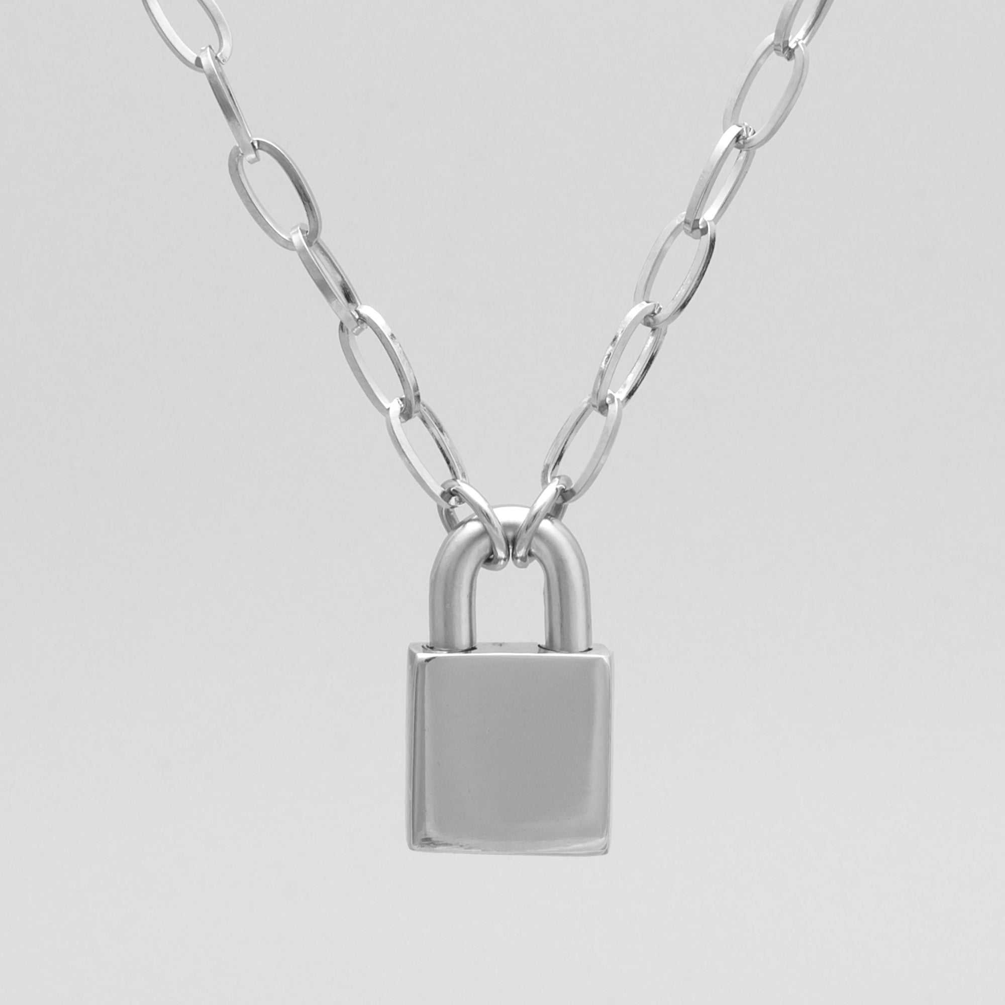 24/7 Locking Padlock Day Collar Paperclip Necklace - (Silver)