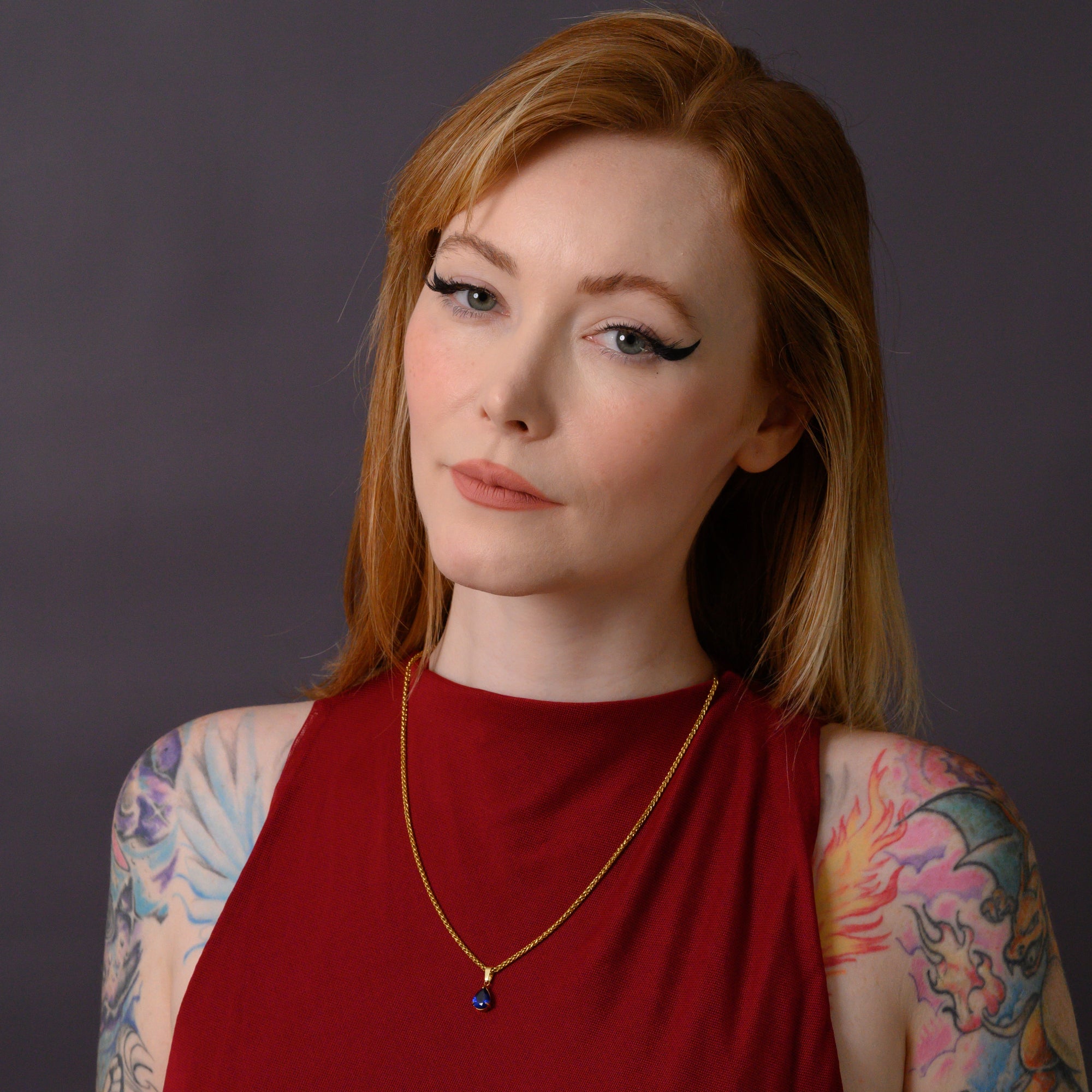 Blue Sapphire September birthstone pendant necklace in Gold on a dainty chain