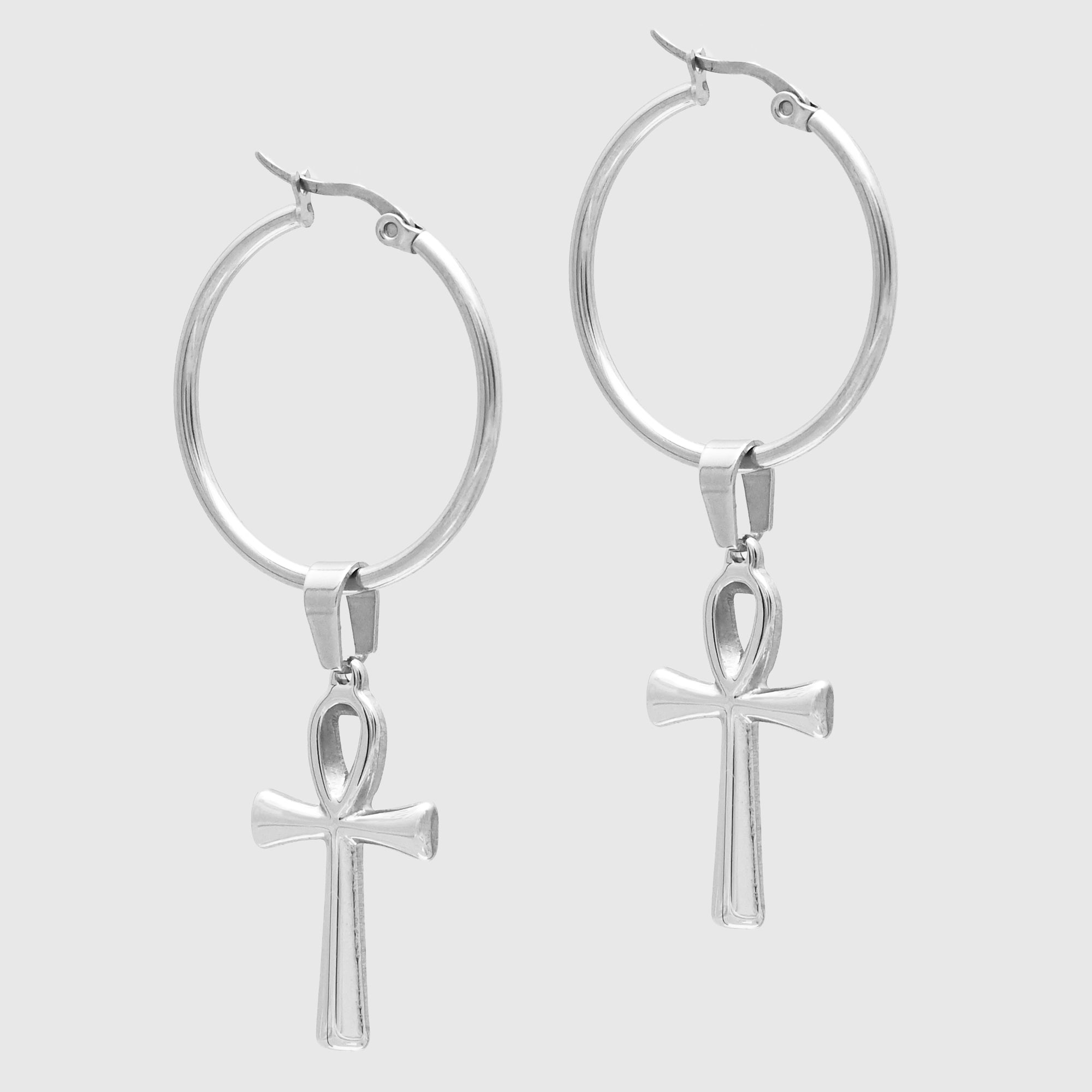 Silver Ankh hoop earrings 