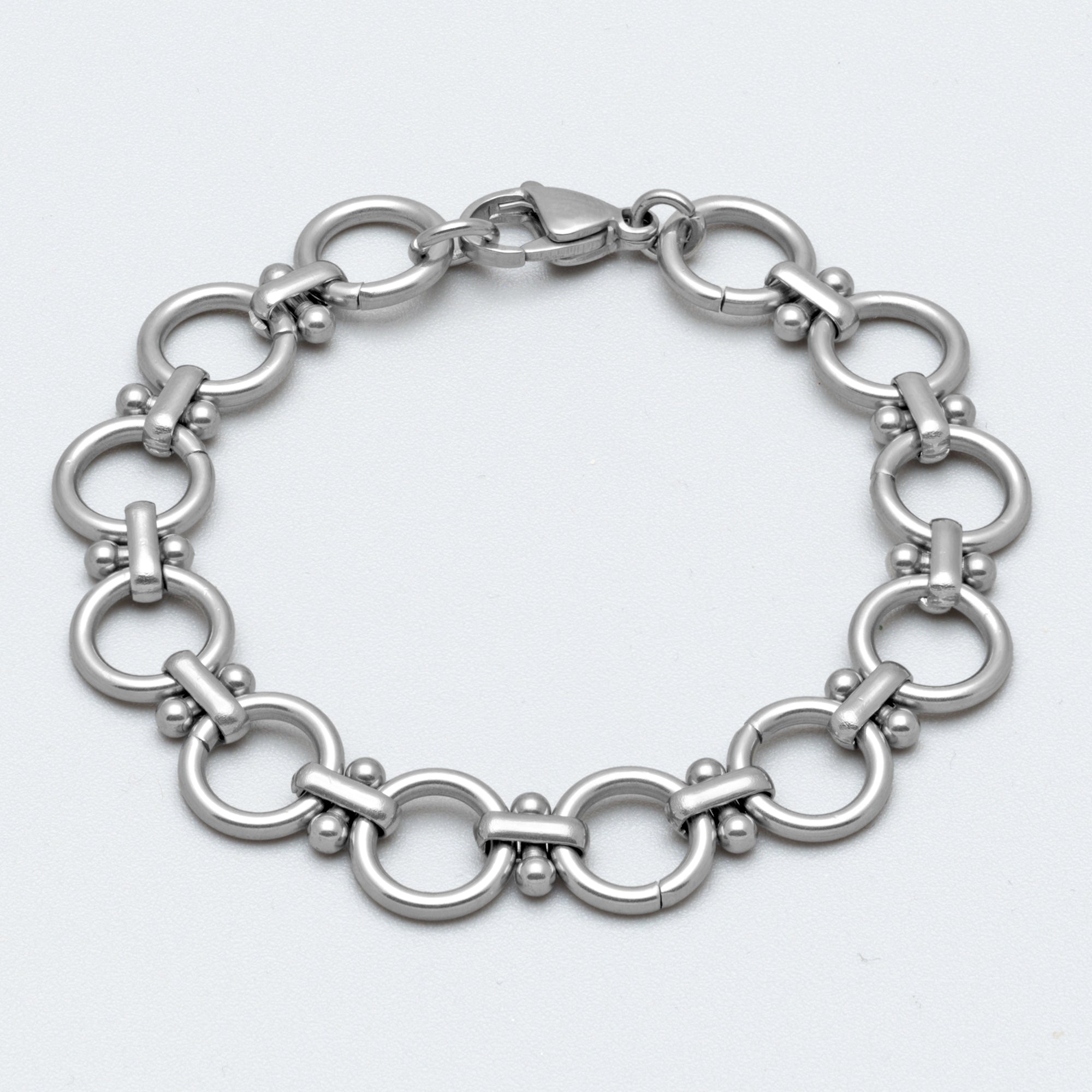Silver stainless steel o ring link Gothic bracelet 