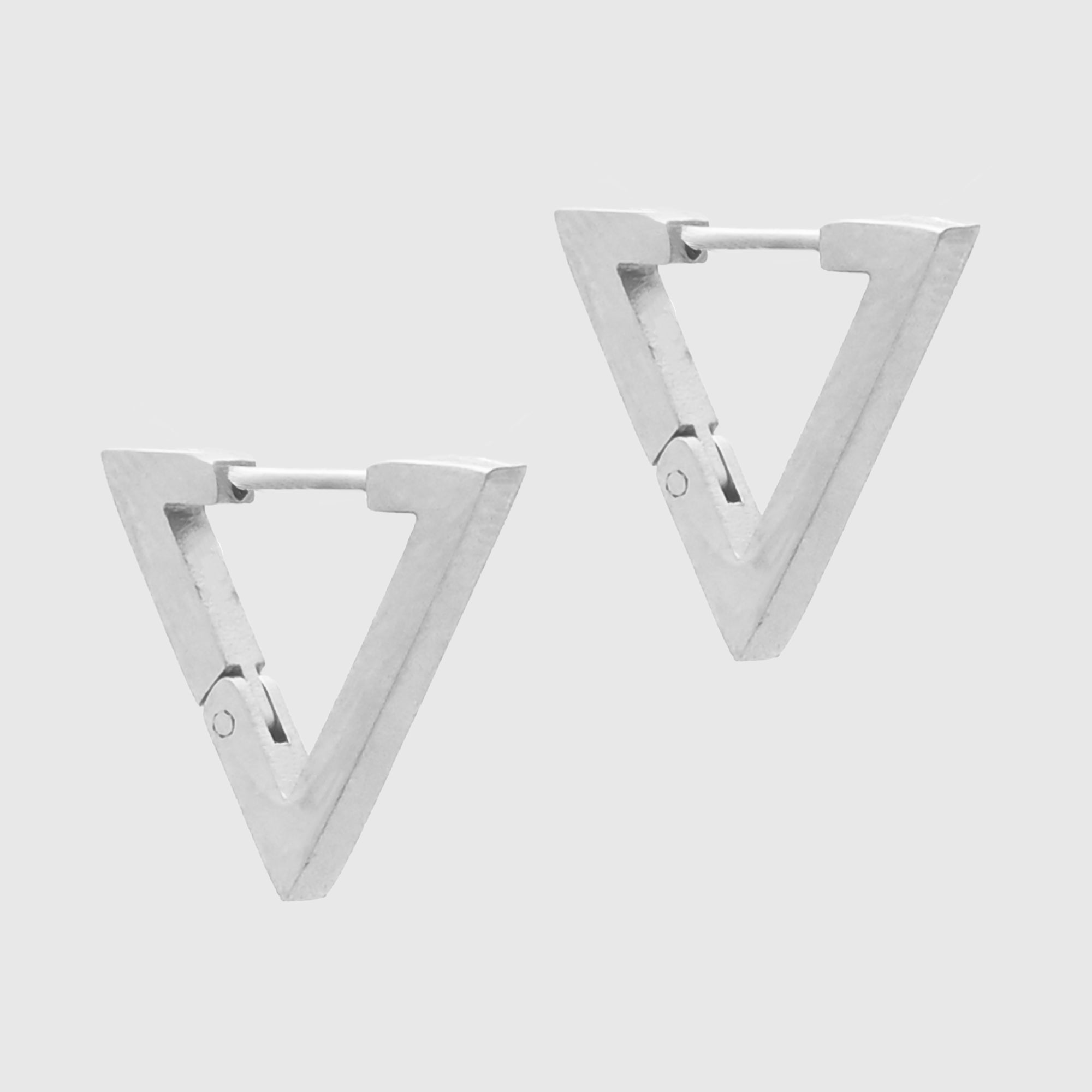 Silver triangle earrings, stainless steel huggie earrings