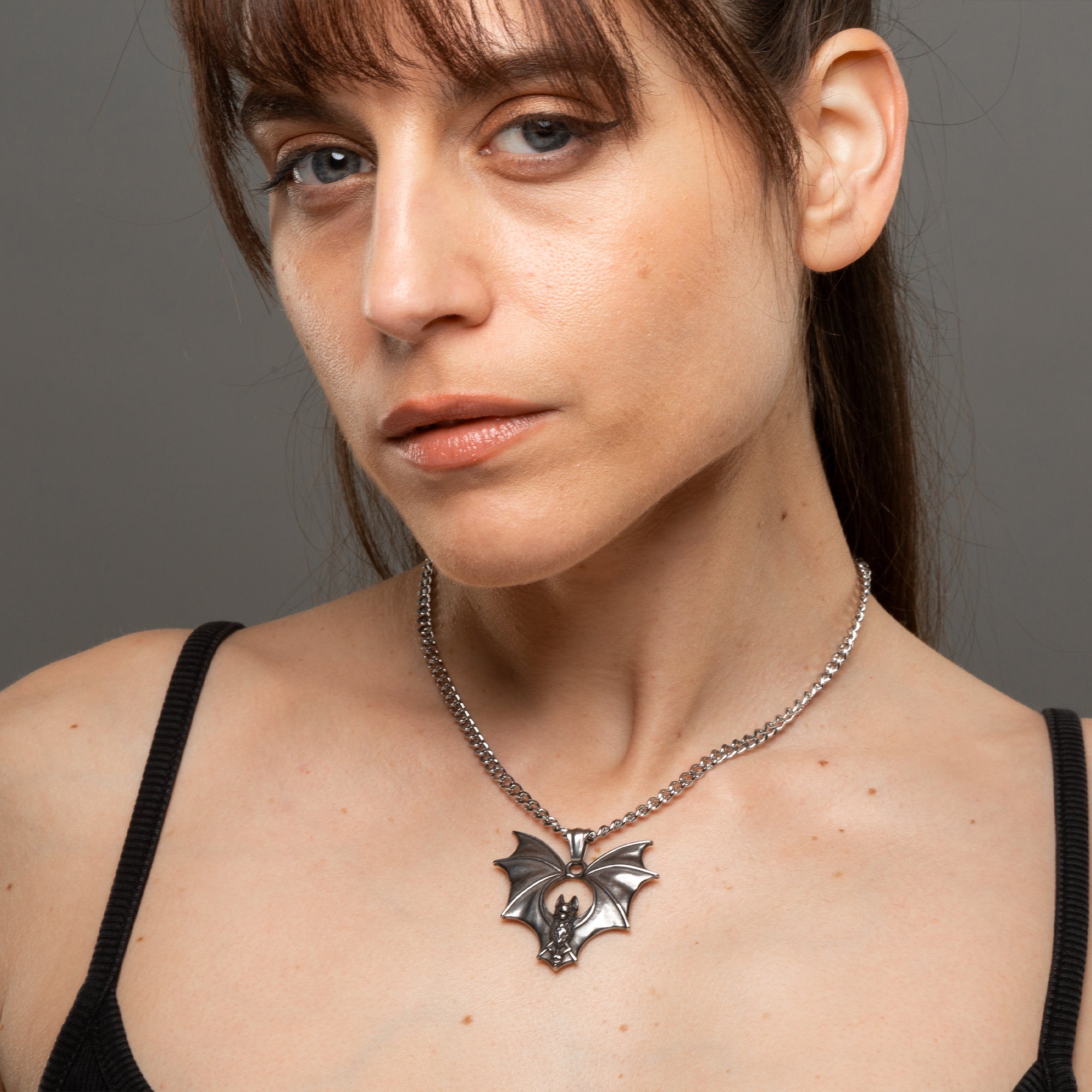 Silverwing Bat pendant on 4mm cuban link chain in silver 