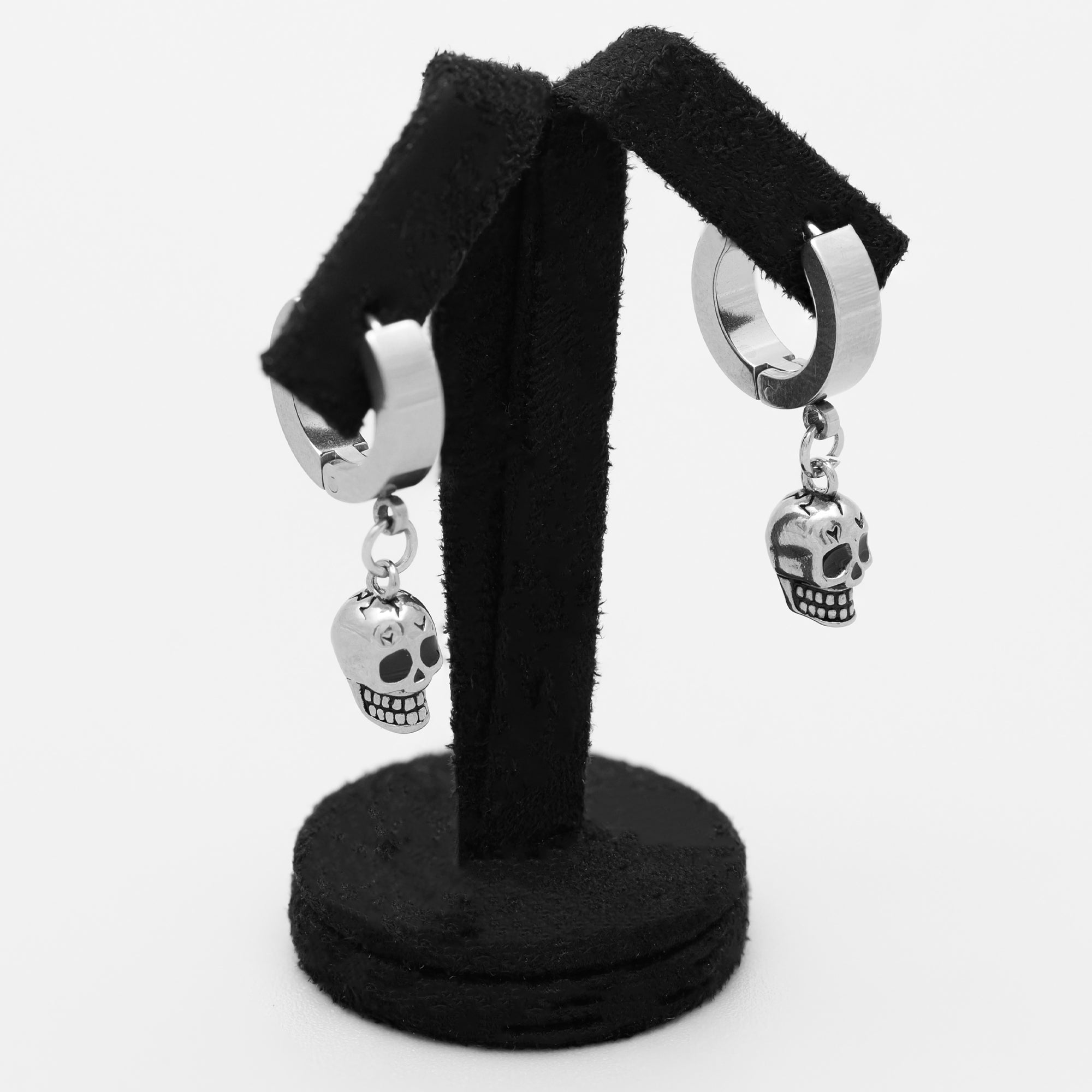 Gothic Skull Huggie Hoop Earrings (Silver)