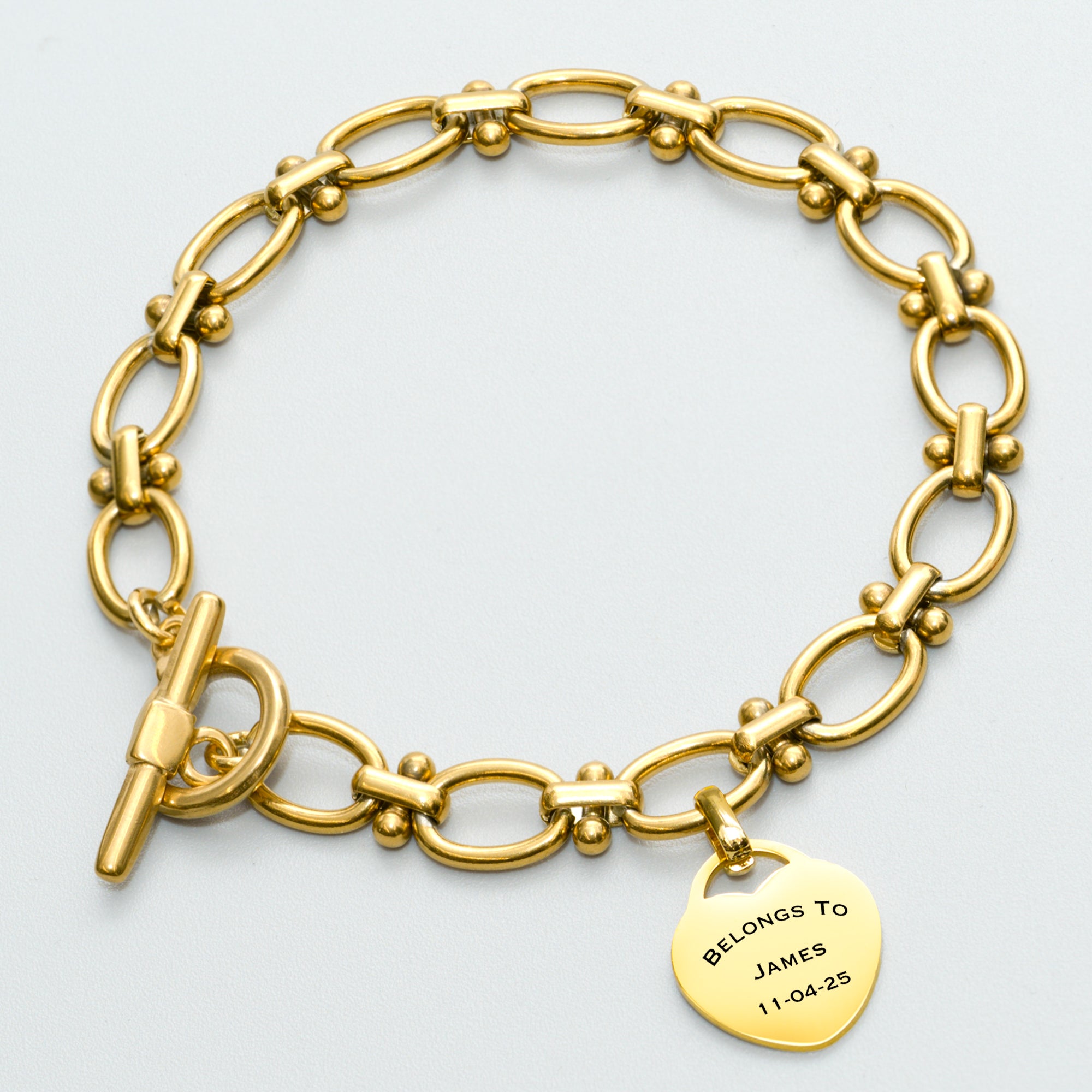 Chunky personalised heart bracelet in Gold Plated stainless steel 