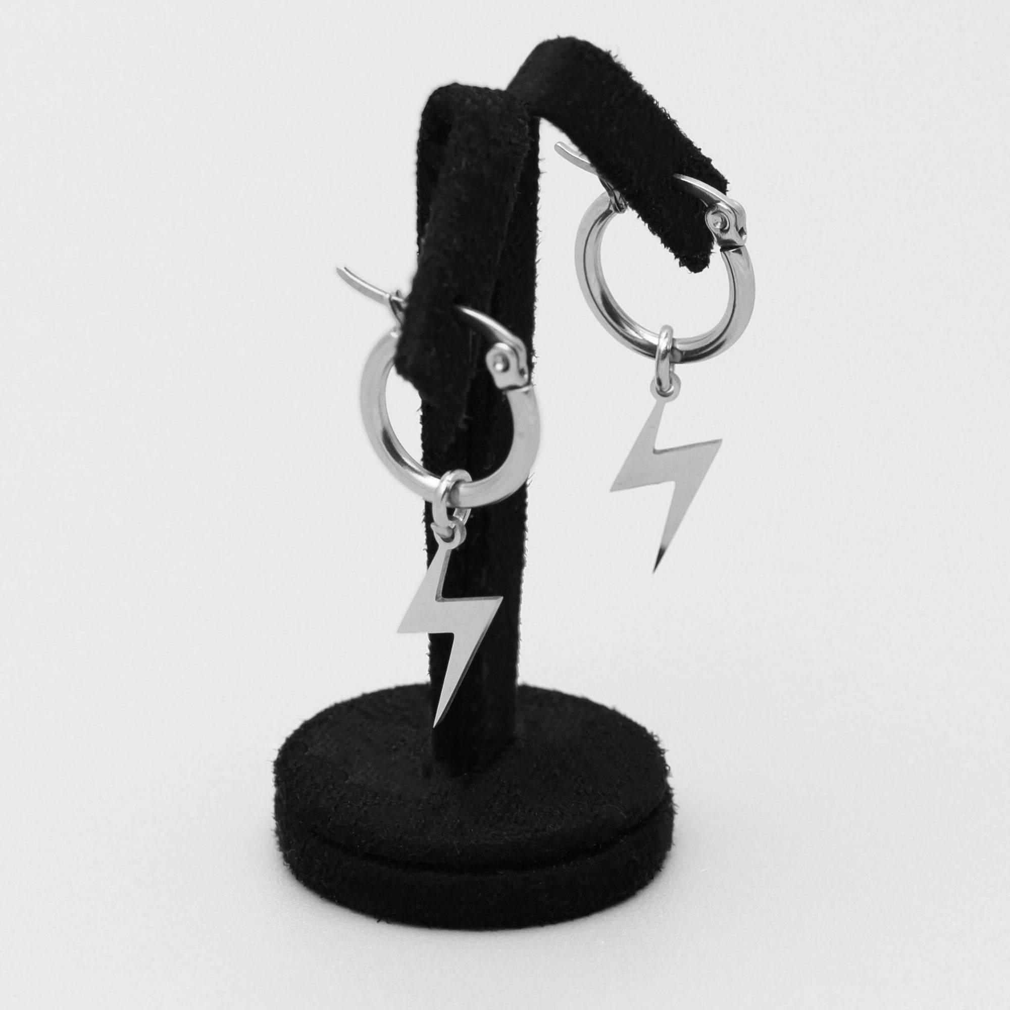 Lightning Bolt Hoop Earrings (Silver)