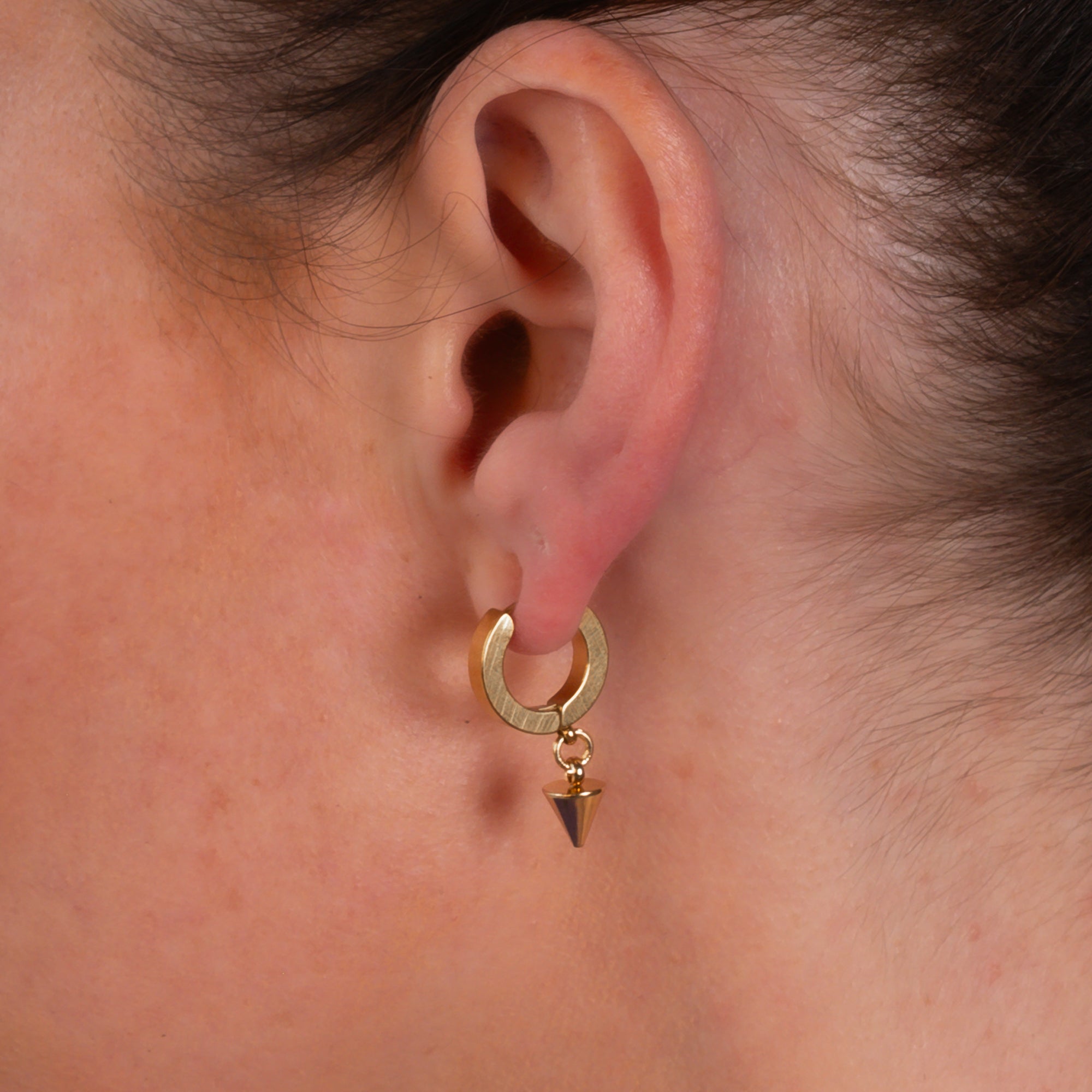 Small Spiked Gold Huggie earrings, tarnish free stainless steel jewellery 