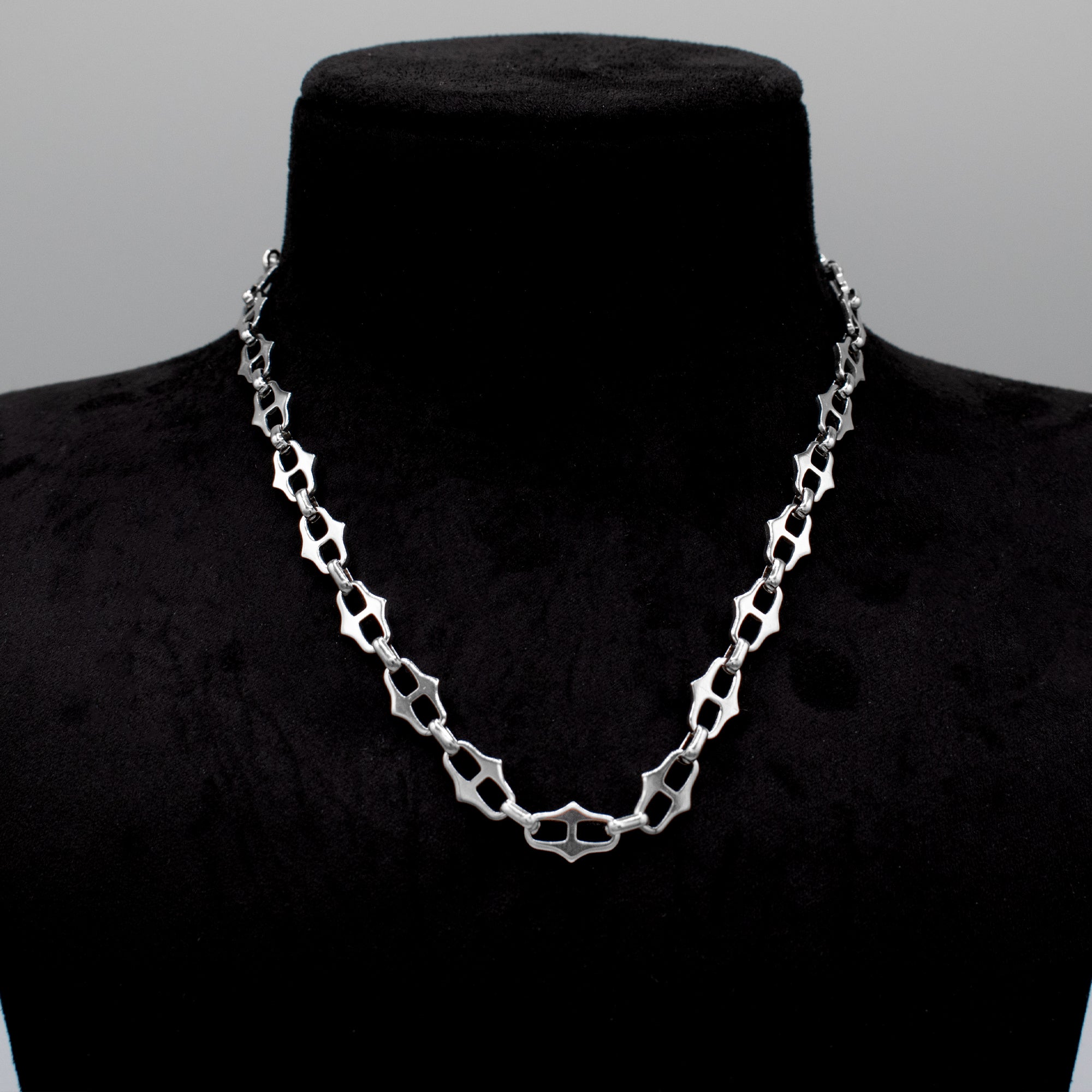 Chunky Gothic Spiked Link Necklace - (Silver) 10mm