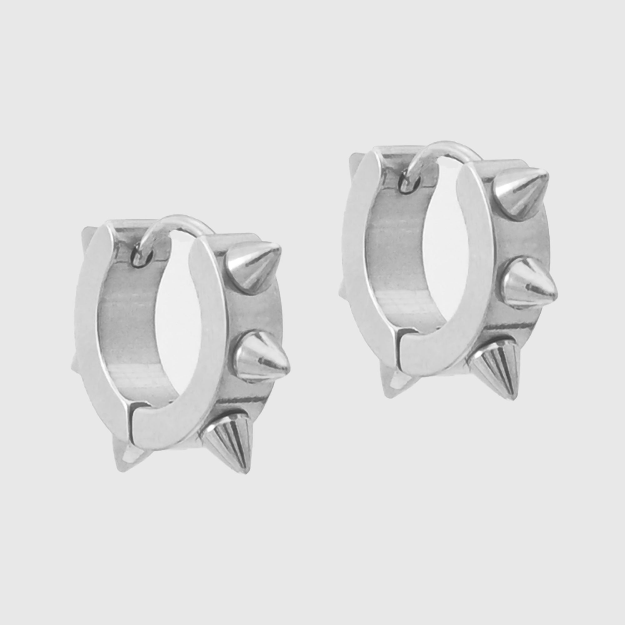 silver spiked huggie hoop earrings 