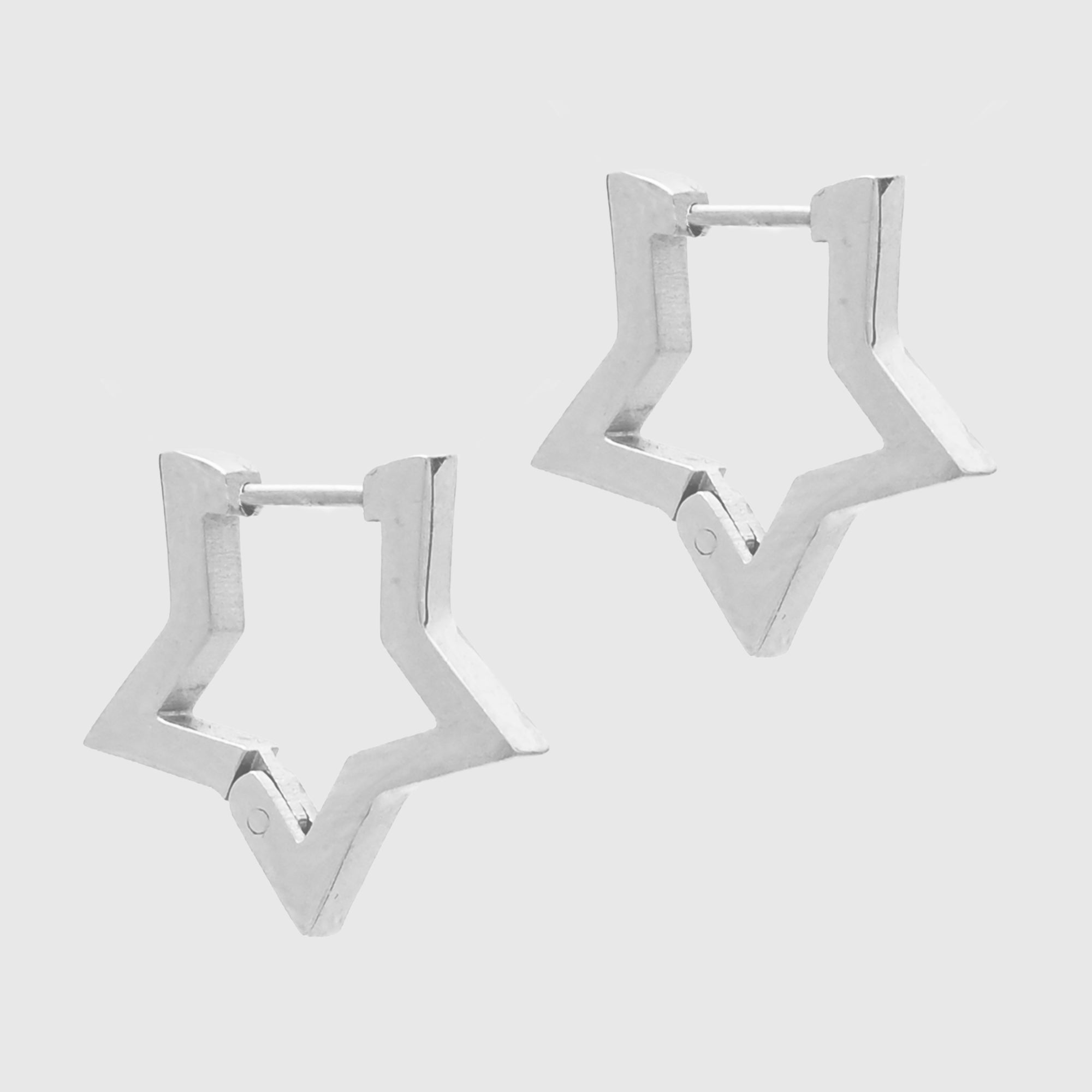 Silver star earrings, stainless steel huggie hoops 