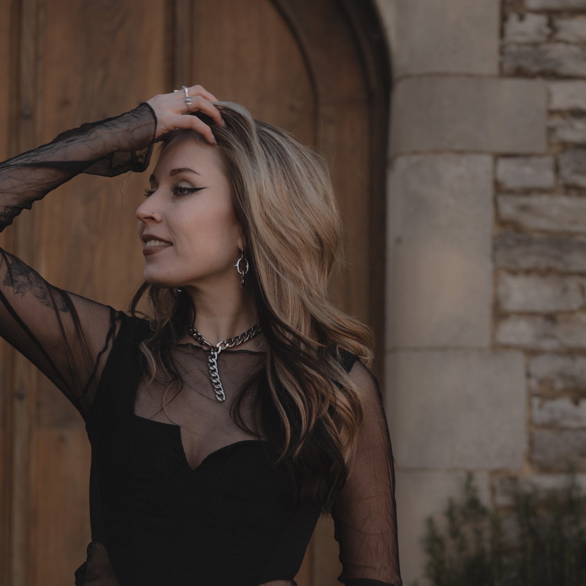 Chunky cuban carabiner choker model shot 3