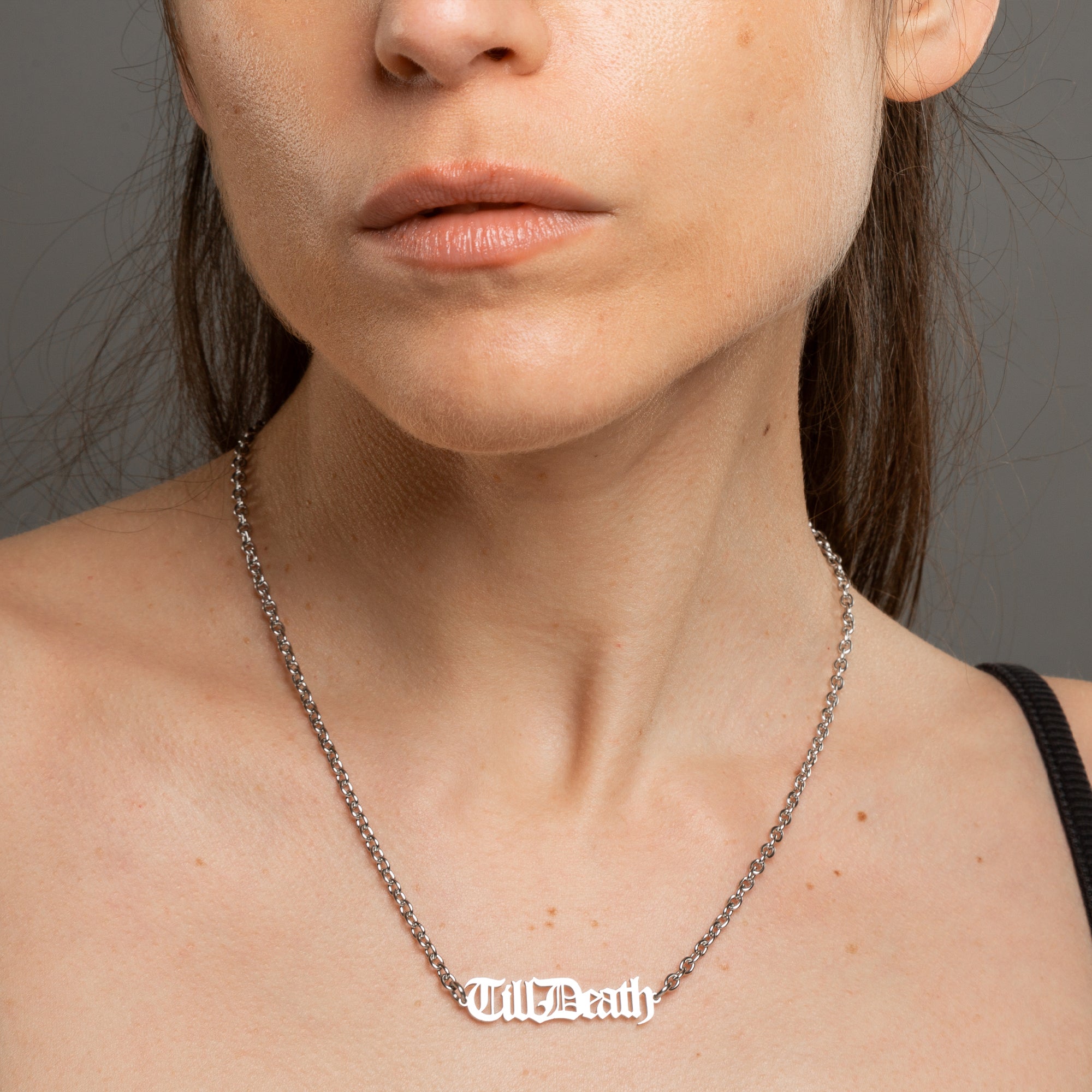 Till Death word charm choker necklace in silver  