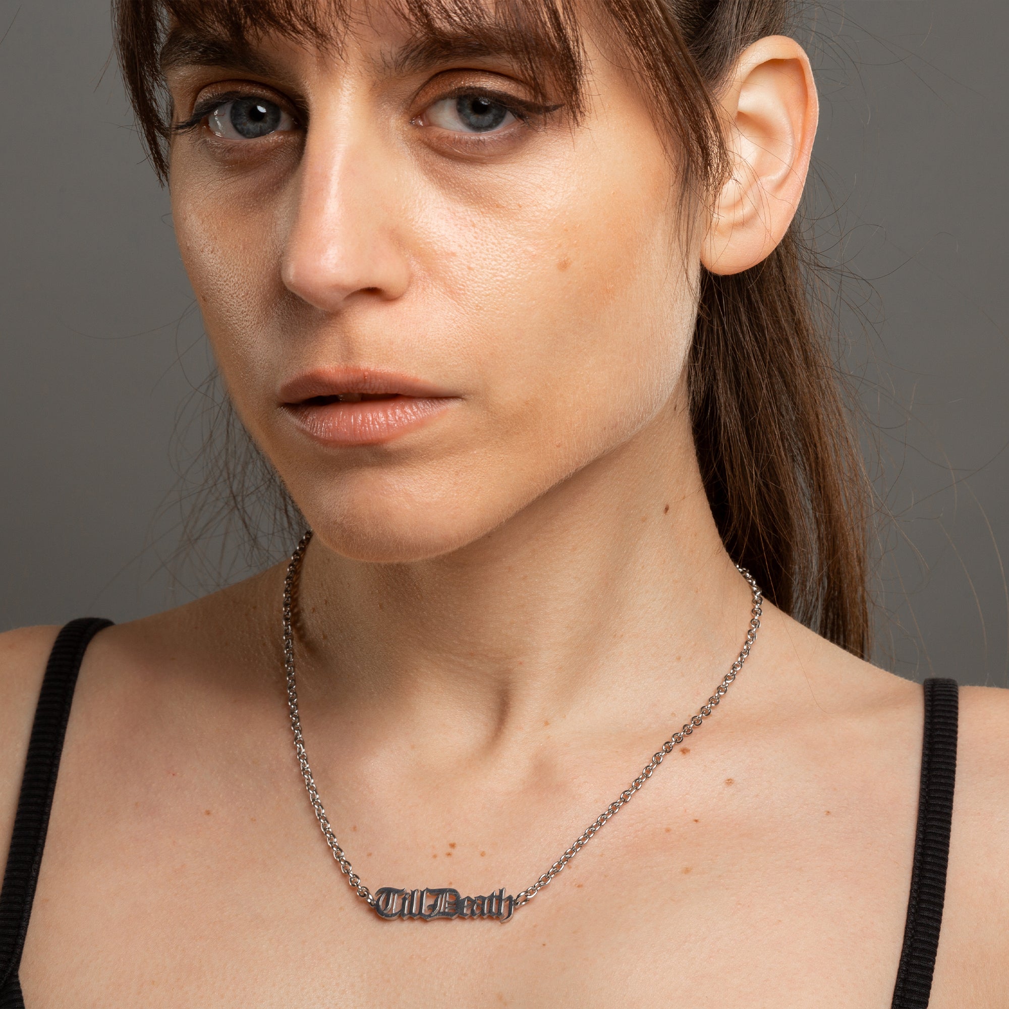 Till Death word charm choker necklace in silver  