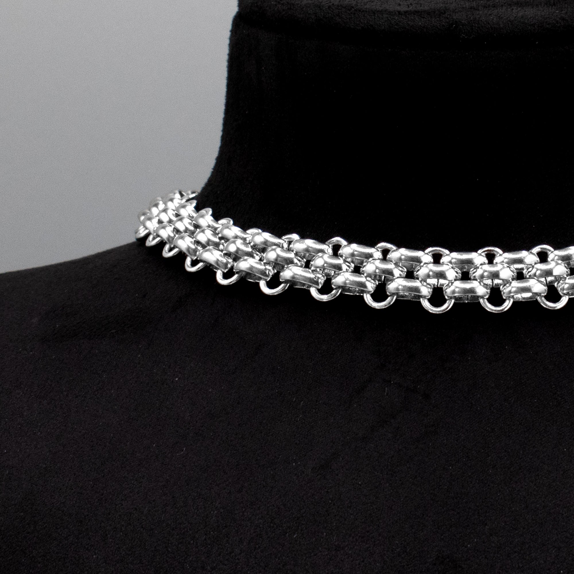 Chunky Chainmail Choker Necklace - (Silver) 15mm