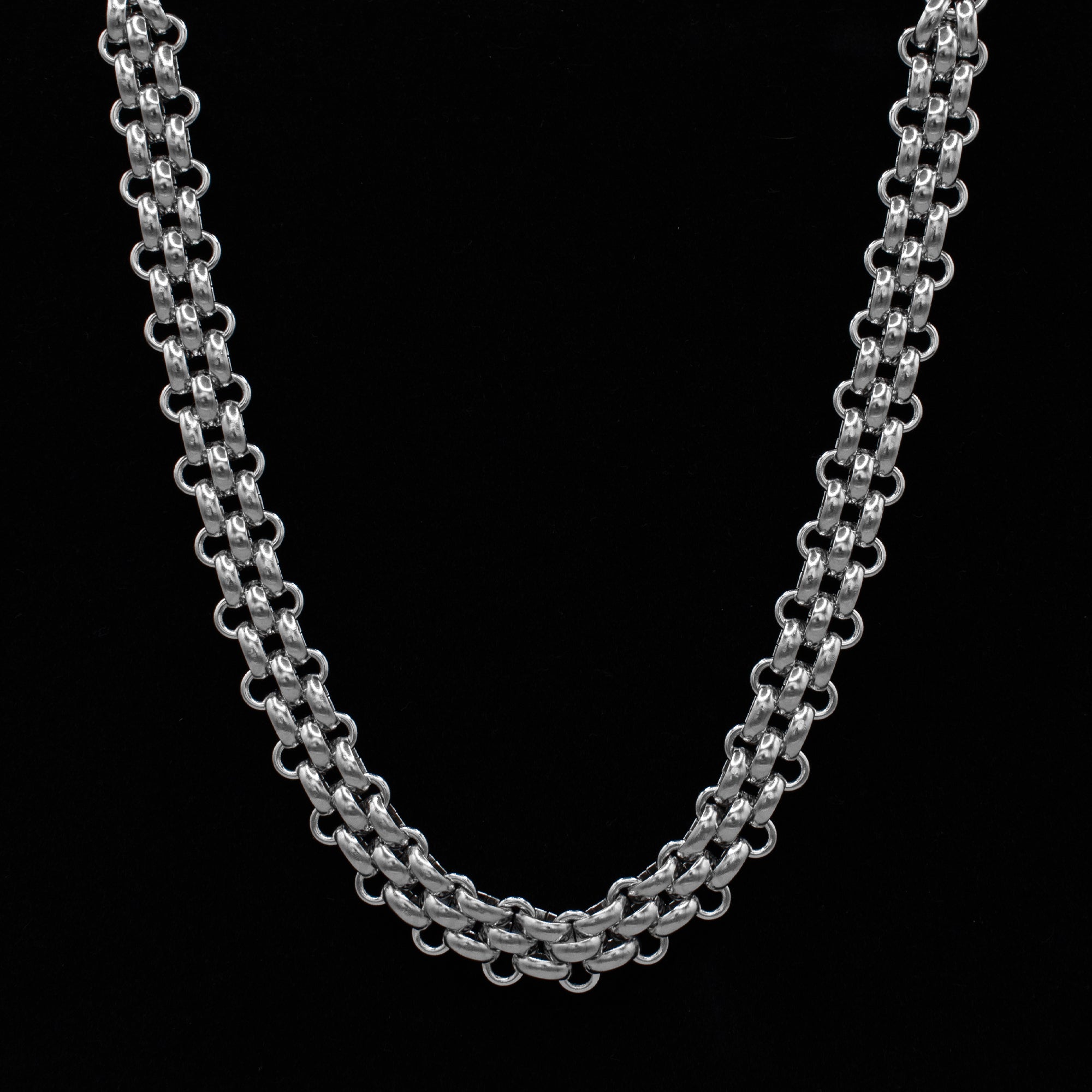 Collier en cotte de mailles épaisse (argent) 15 mm