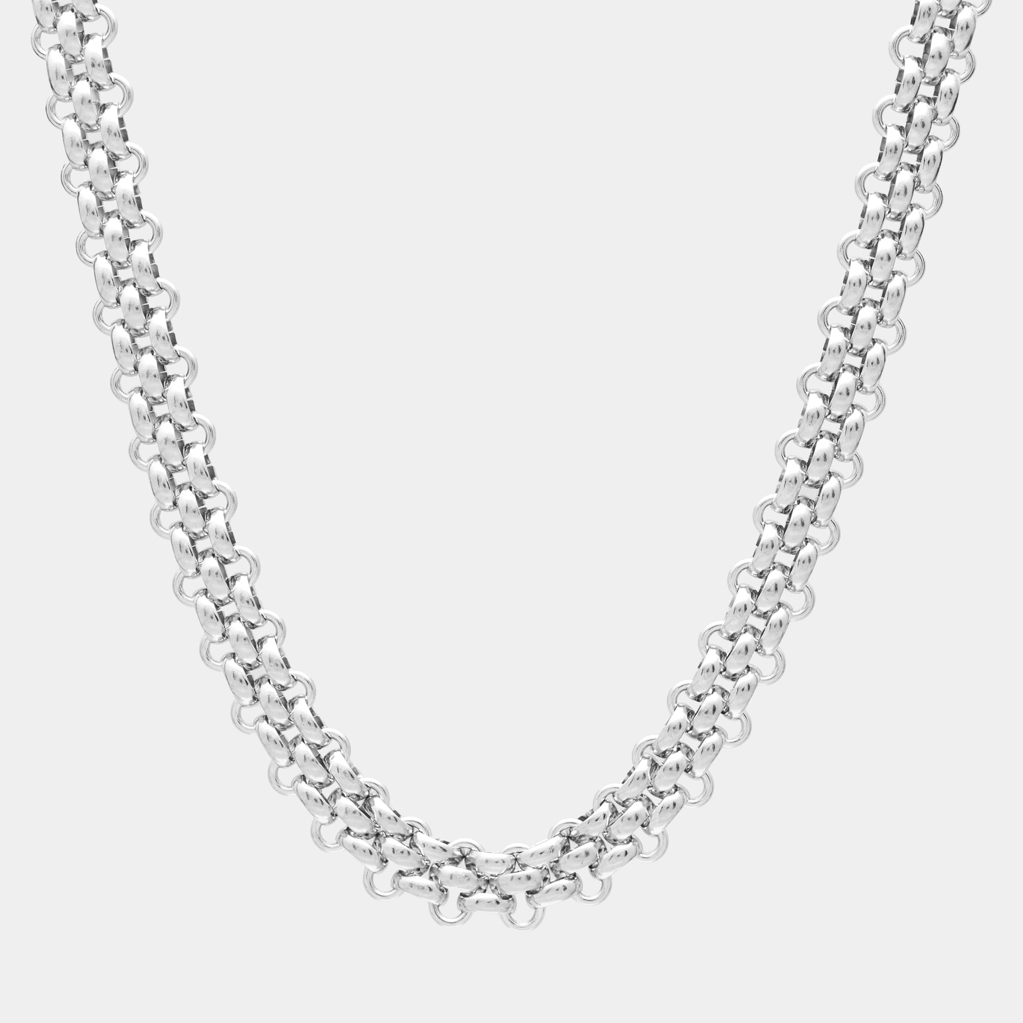 chunky triple layered chainmail necklace in silver 15mm wide